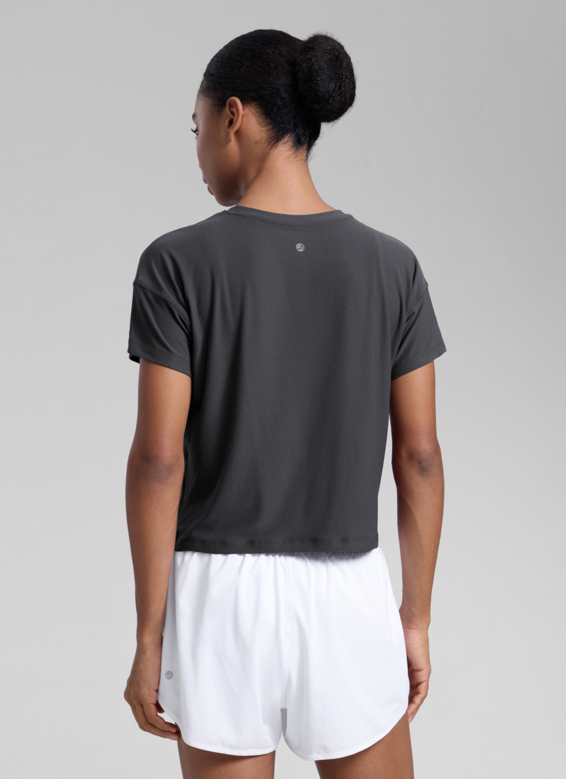CRZ YOGA Women Cloudweight High Crew Neck Lightweight Loose Short Sleeve Mysterious Grey