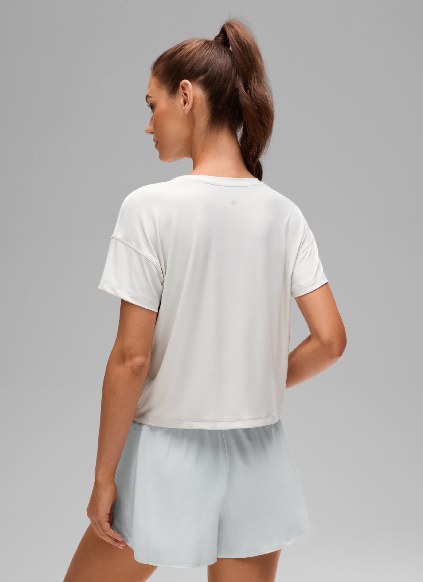 CRZ YOGA Women Cloudweight High Crew Neck Lightweight Loose Short Sleeve Milky White