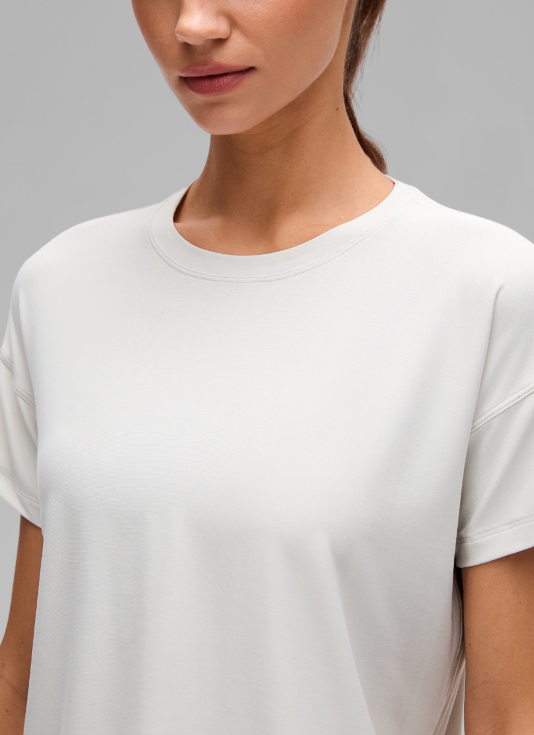 CRZ YOGA Women Cloudweight High Crew Neck Lightweight Loose Short Sleeve Milky White