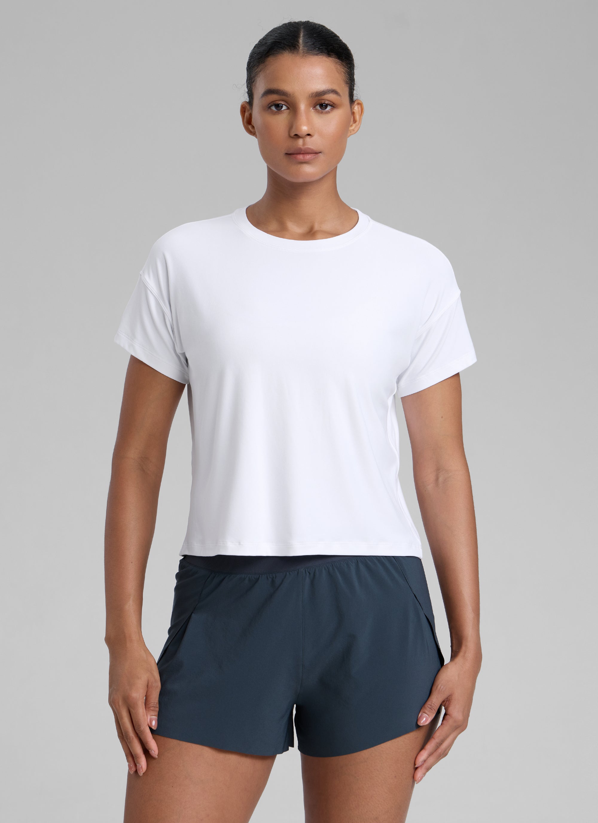 CRZ YOGA Women Cloudweight High Crew Neck Lightweight Loose Short Sleeve White