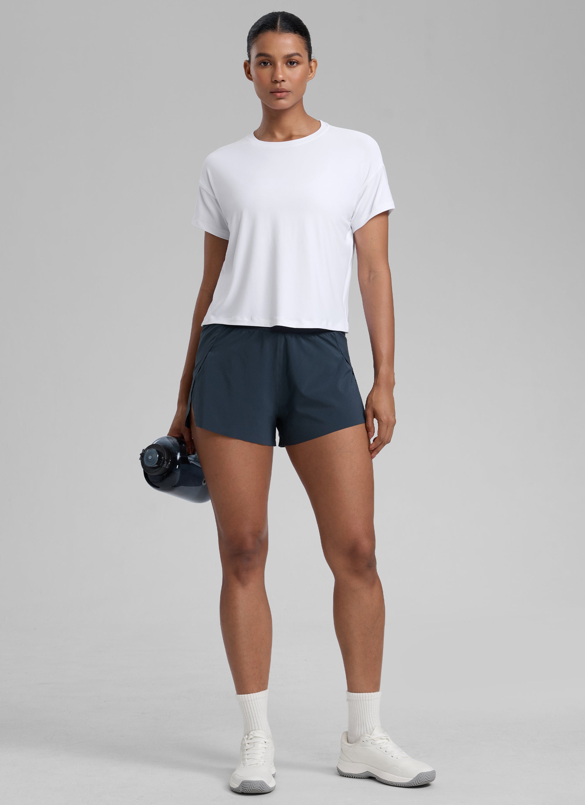 CRZ YOGA Women Cloudweight High Crew Neck Lightweight Loose Short Sleeve White
