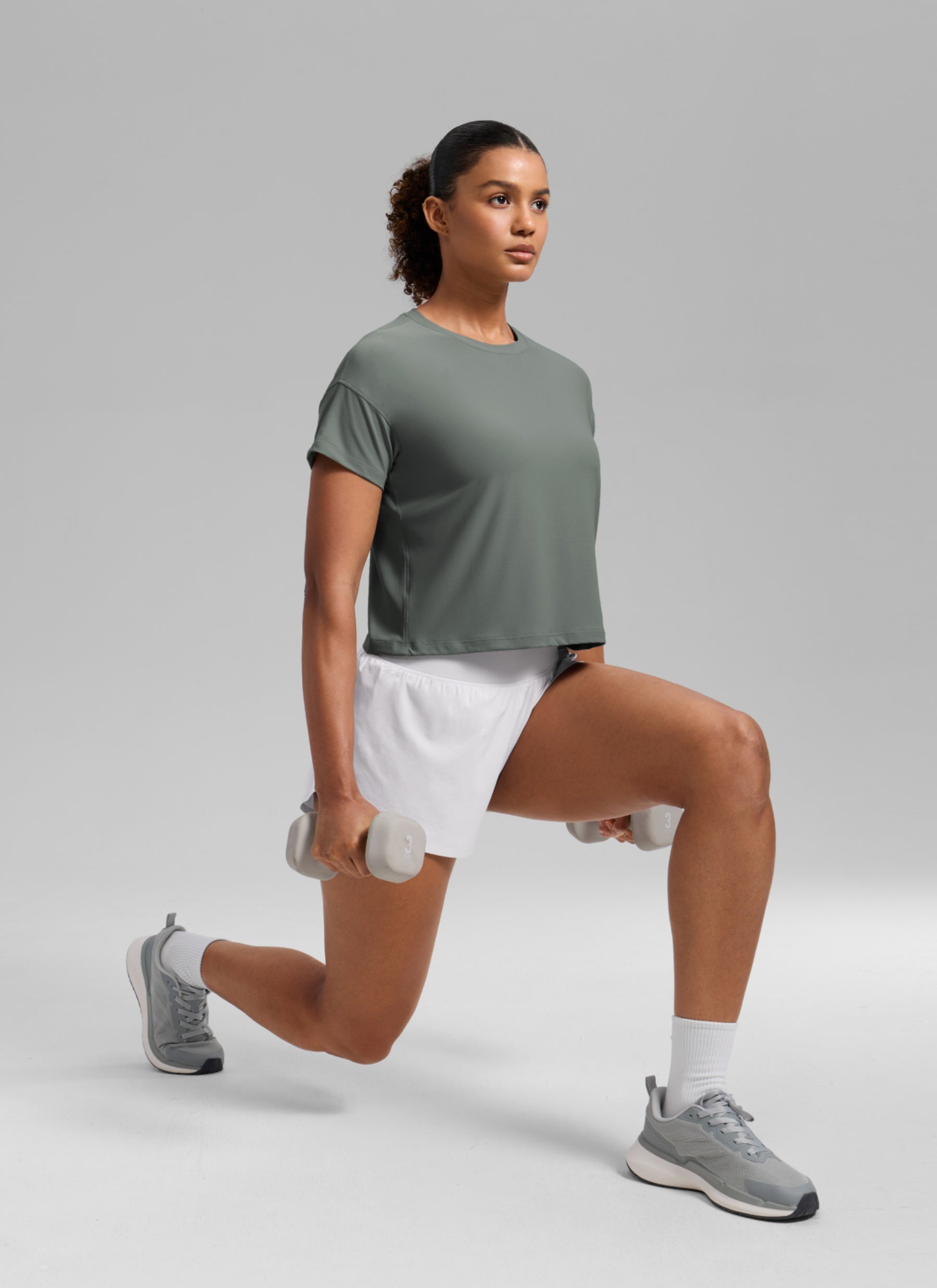 CRZ YOGA Women Cloudweight High Crew Neck Lightweight Loose Short Sleeve Grey Sage
