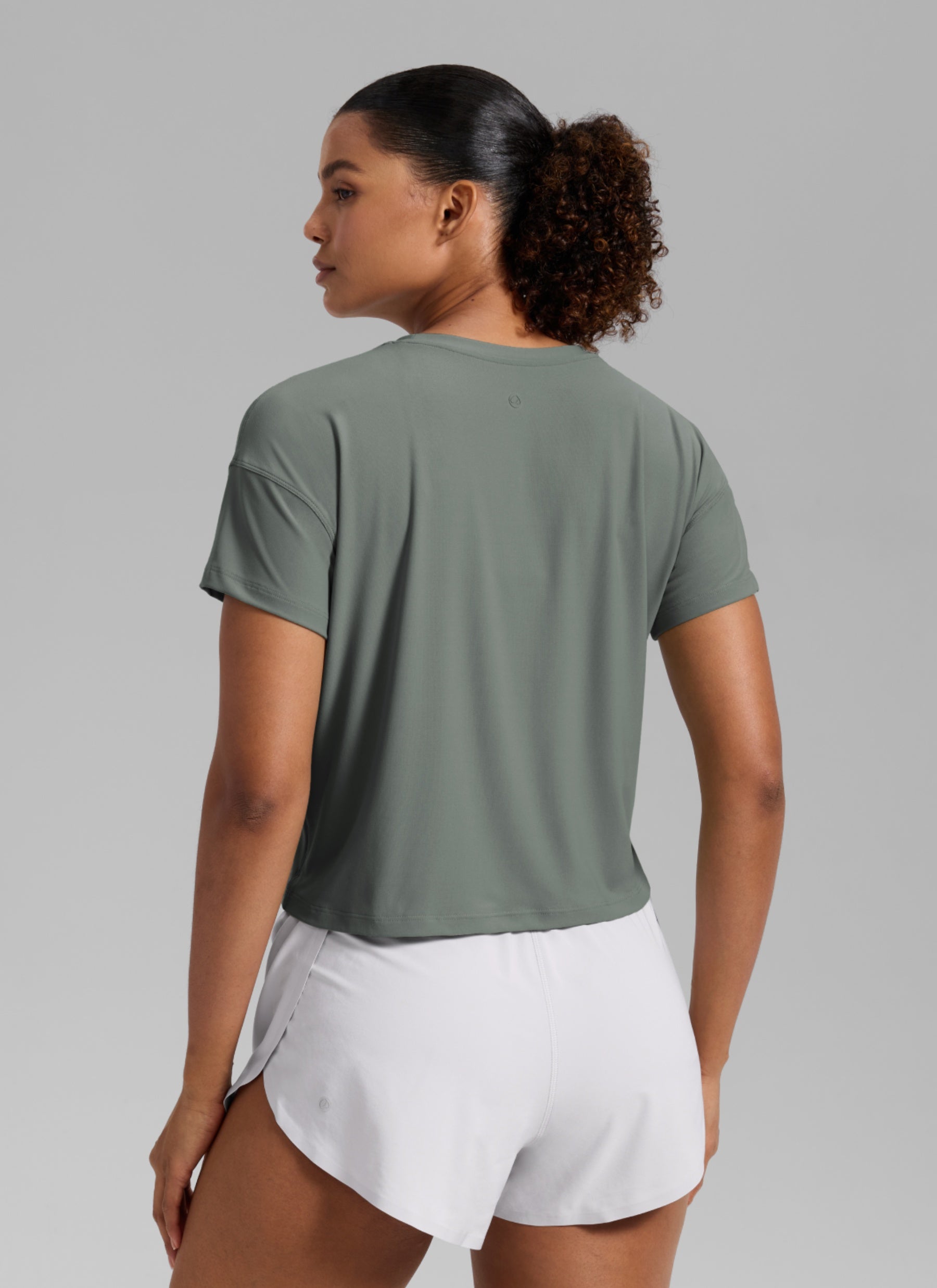 CRZ YOGA Women Cloudweight High Crew Neck Lightweight Loose Short Sleeve Grey Sage