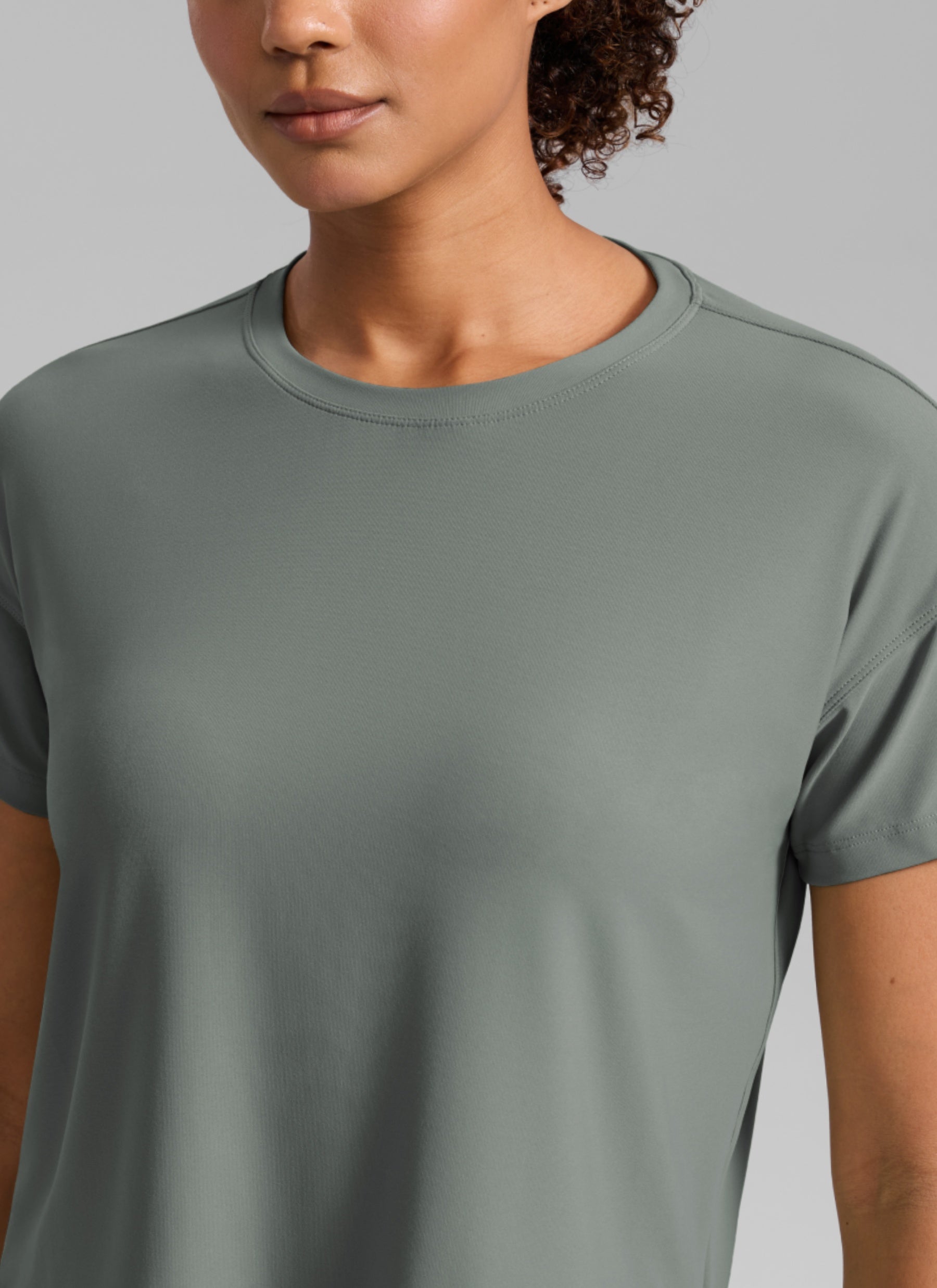 CRZ YOGA Women Cloudweight High Crew Neck Lightweight Loose Short Sleeve Grey Sage