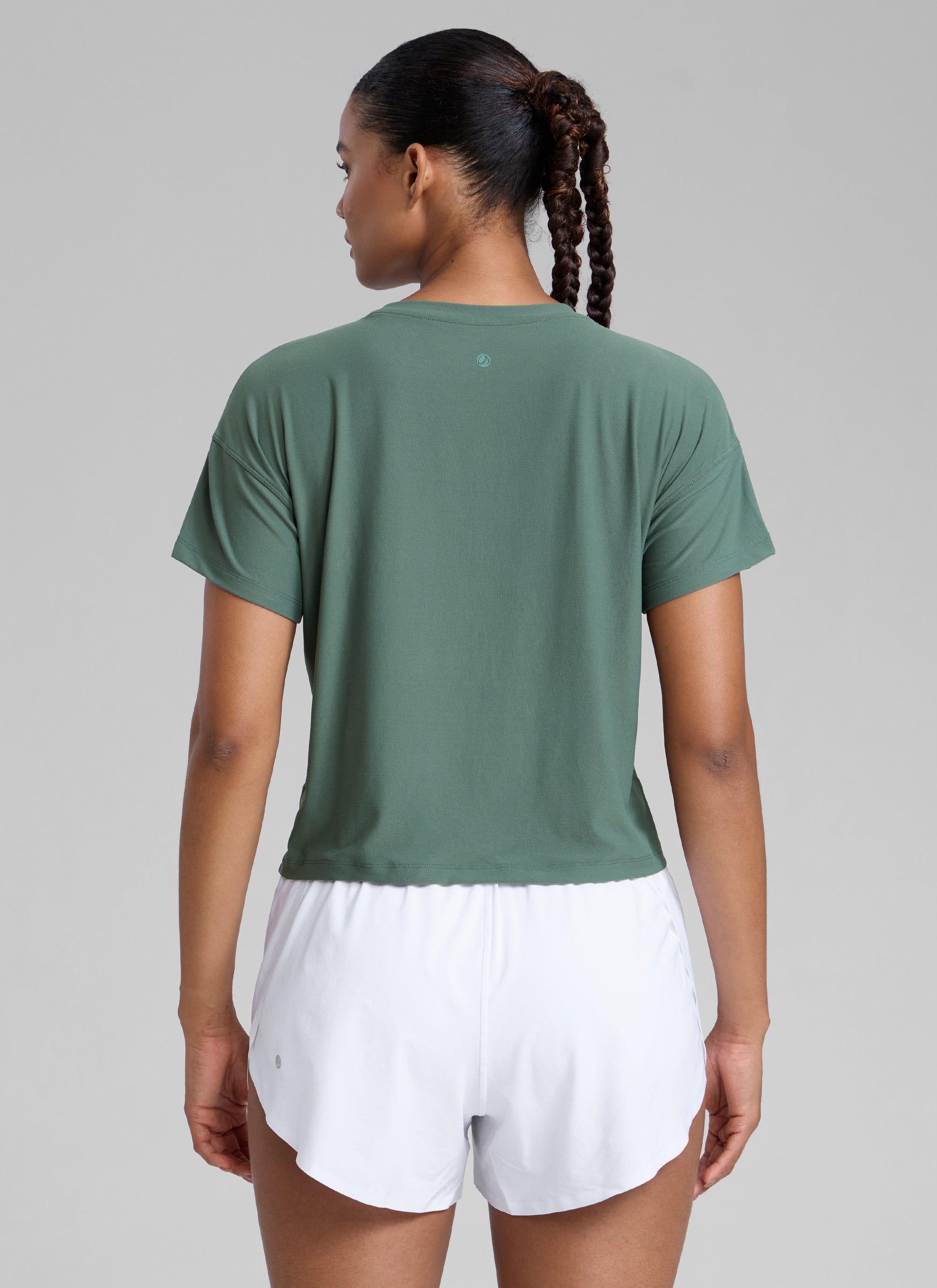 CRZ YOGA Women Cloudweight High Crew Neck Lightweight Loose Short Sleeve Graphite Green