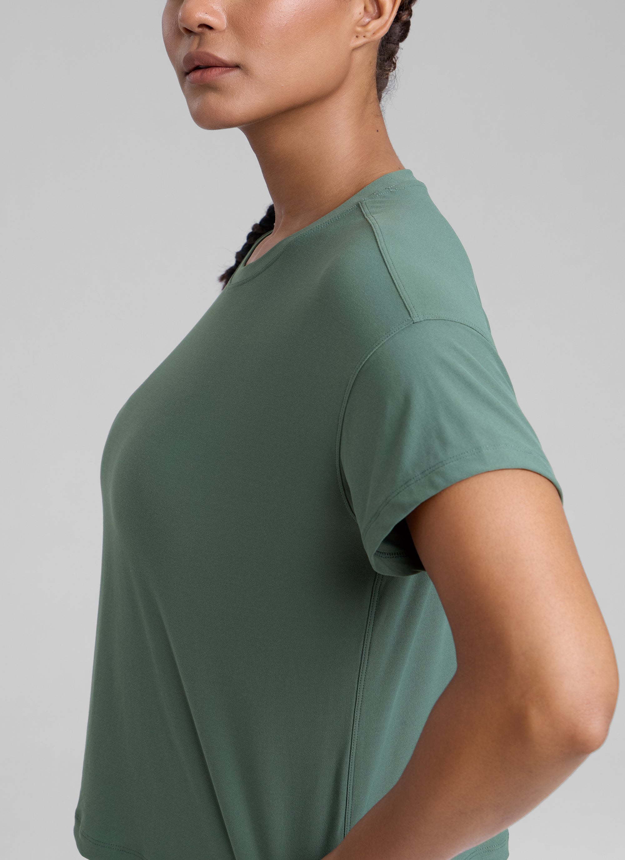 CRZ YOGA Women Cloudweight High Crew Neck Lightweight Loose Short Sleeve Graphite Green