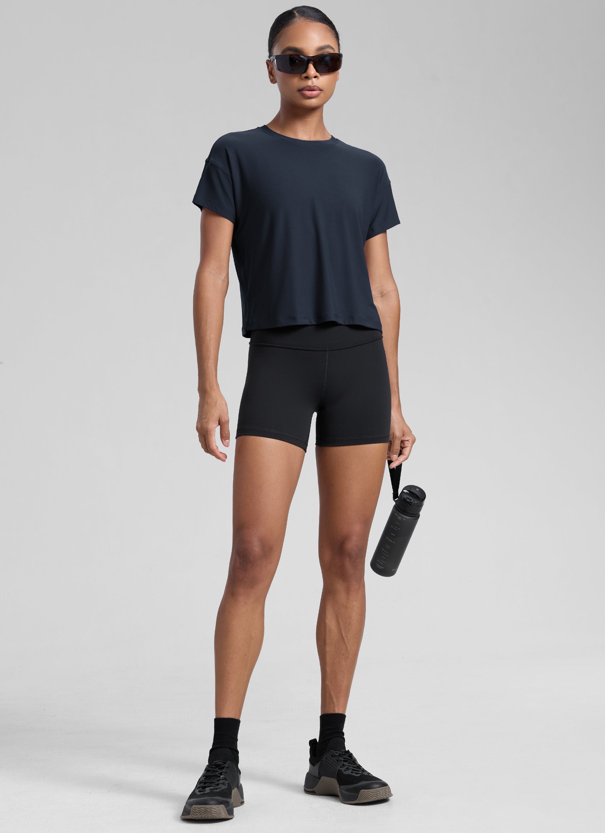 CRZ YOGA Women Cloudweight High Crew Neck Lightweight Loose Short Sleeve True Navy