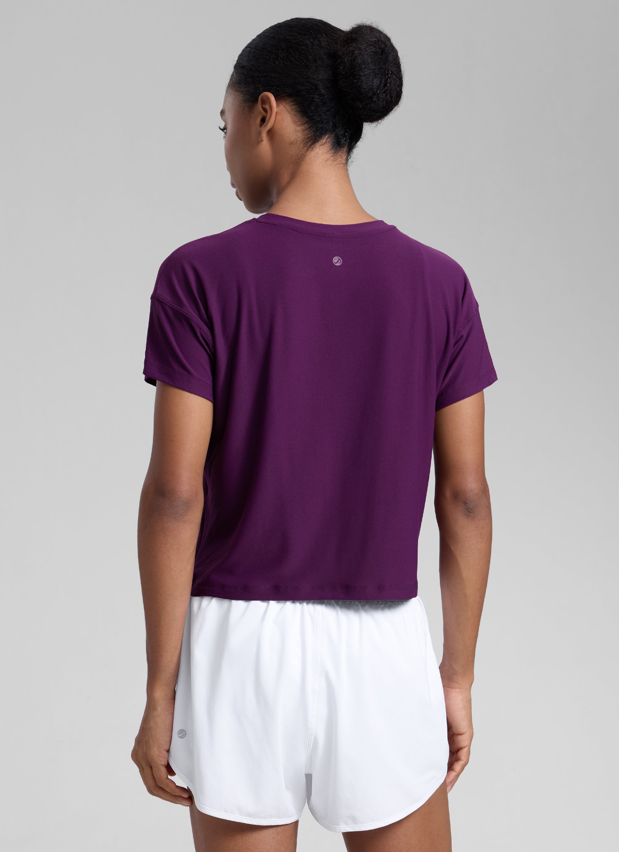 CRZ YOGA Women Cloudweight High Crew Neck Lightweight Loose Short Sleeve Plum Magenta