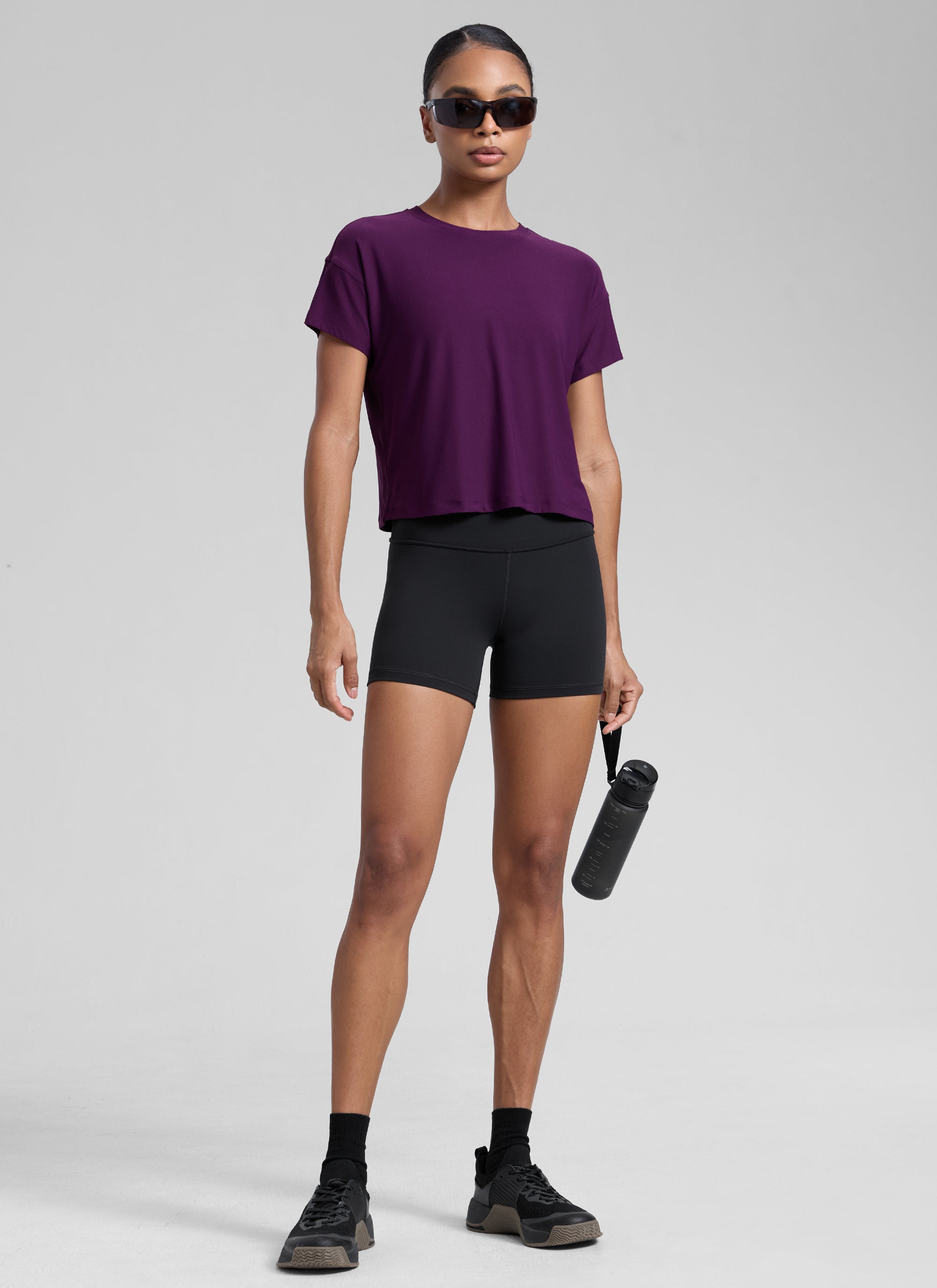 CRZ YOGA Women Cloudweight High Crew Neck Lightweight Loose Short Sleeve Plum Magenta
