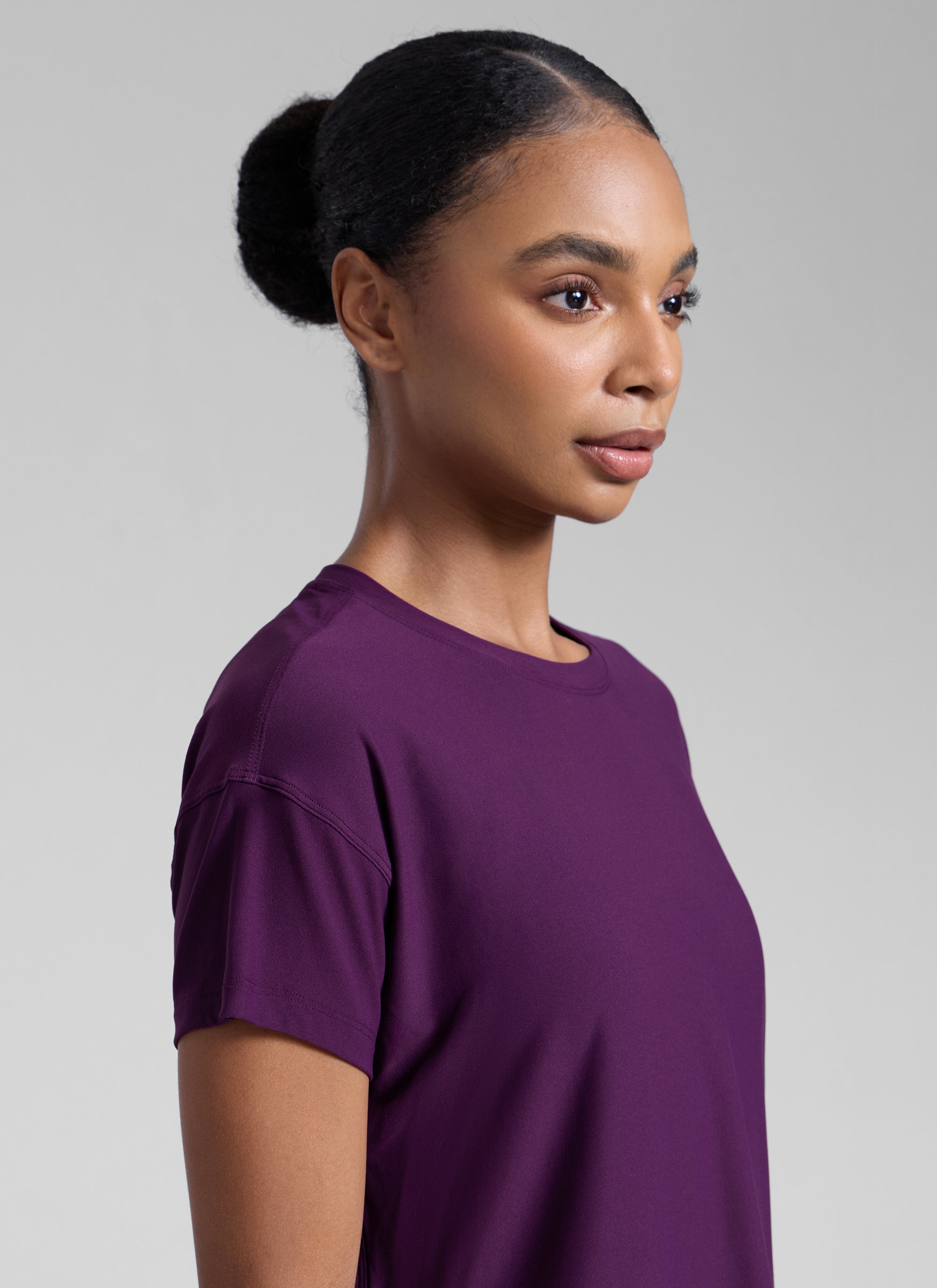 CRZ YOGA Women Cloudweight High Crew Neck Lightweight Loose Short Sleeve Plum Magenta