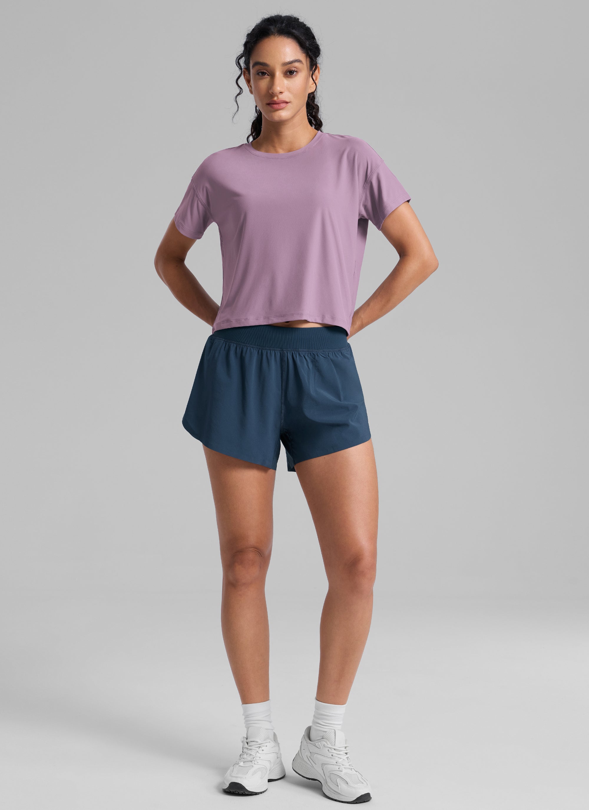 CRZ YOGA Women Cloudweight High Crew Neck Lightweight Loose Short Sleeve Light Lavender