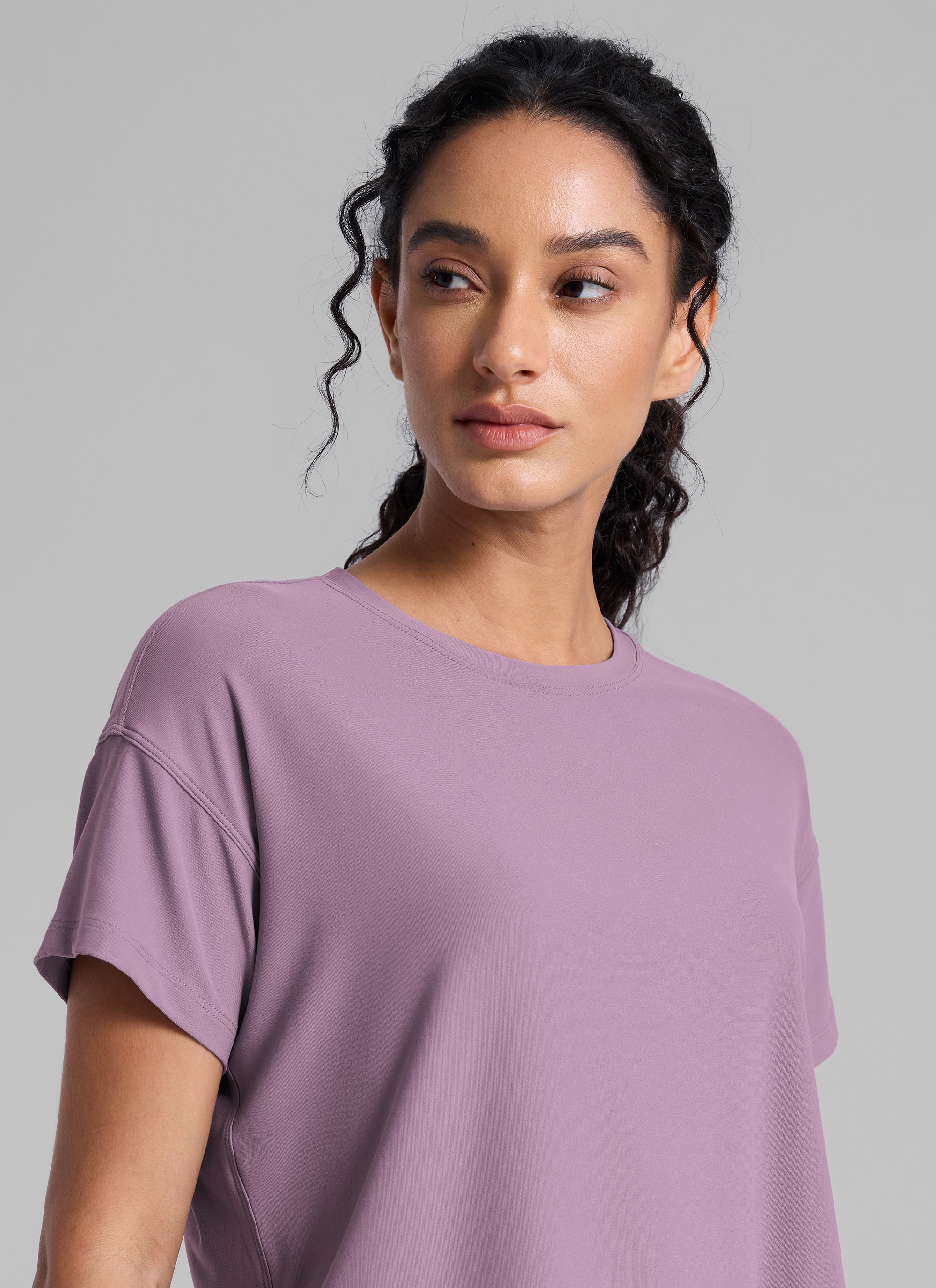 CRZ YOGA Women Cloudweight High Crew Neck Lightweight Loose Short Sleeve Light Lavender