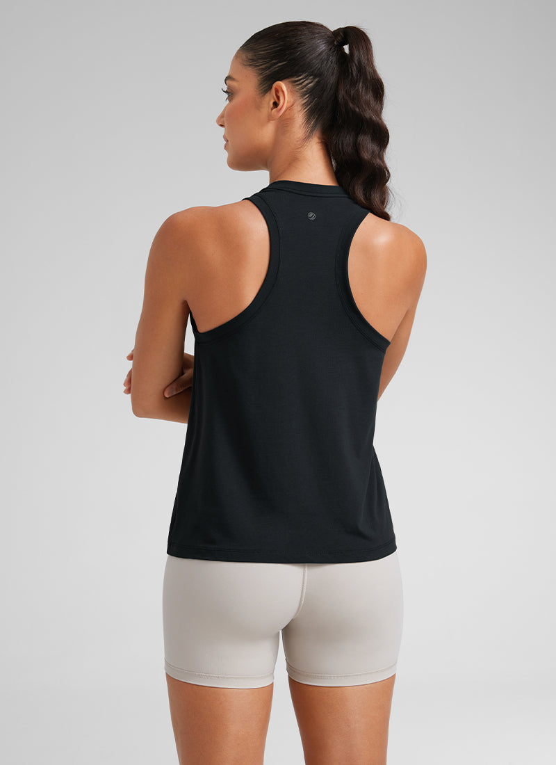 CRZYOGA Women's Pima Cotton High Neck Workout Tank Racerback Black