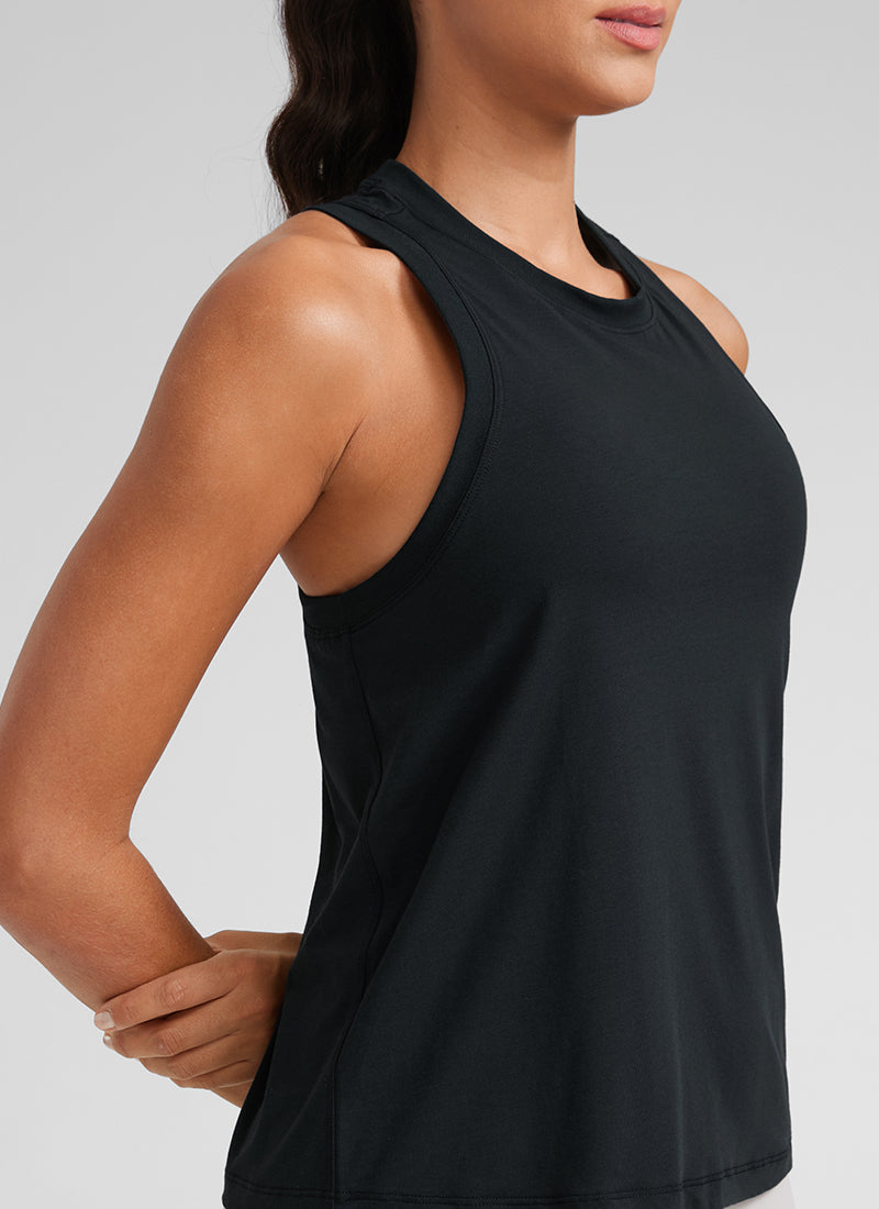 CRZYOGA Women's Pima Cotton High Neck Workout Tank Racerback Black
