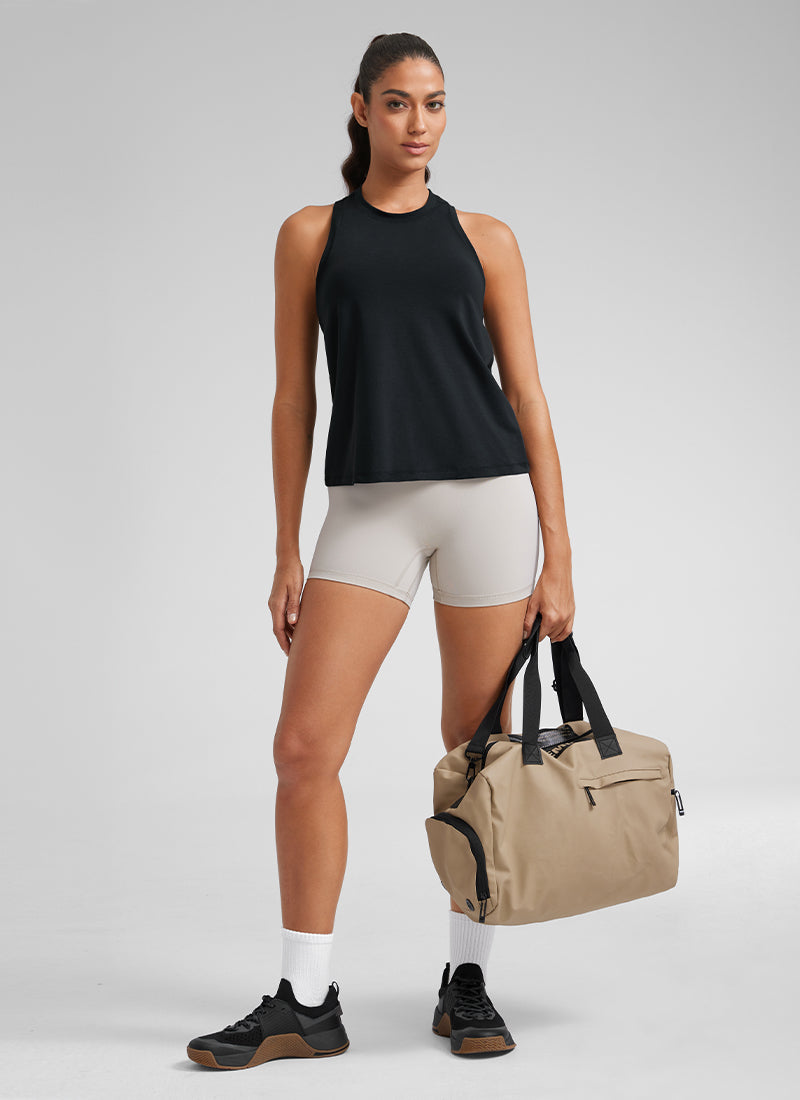CRZYOGA Women's Pima Cotton High Neck Workout Tank Racerback Black