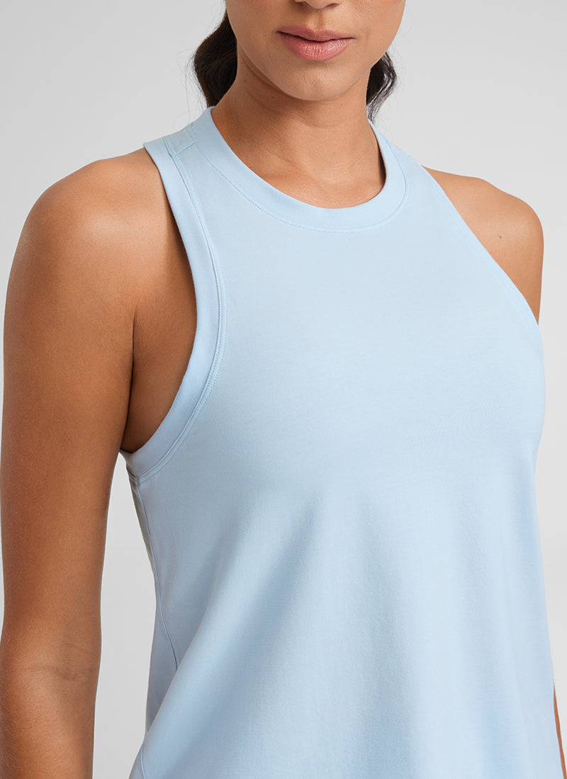 CRZYOGA Women's Pima Cotton High Neck Workout Tank Racerback Blue Linen