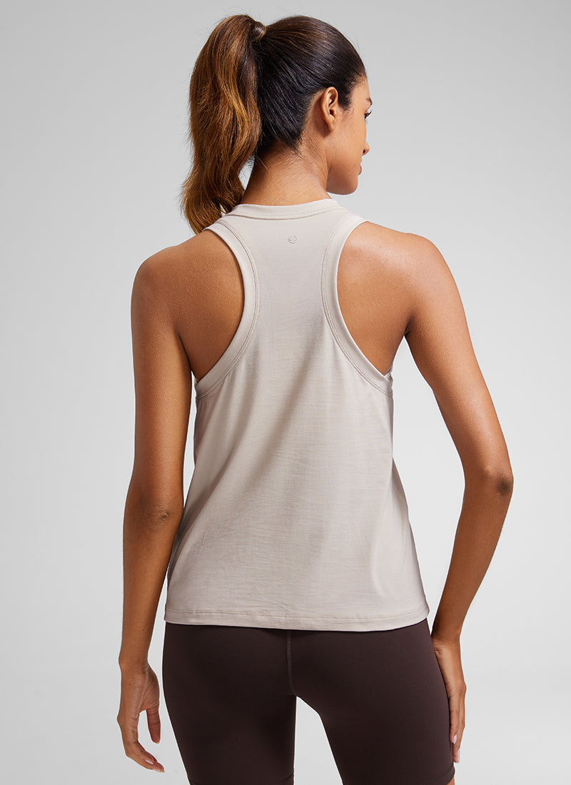 CRZYOGA Women's Pima Cotton High Neck Workout Tank Racerback Mojave Tan