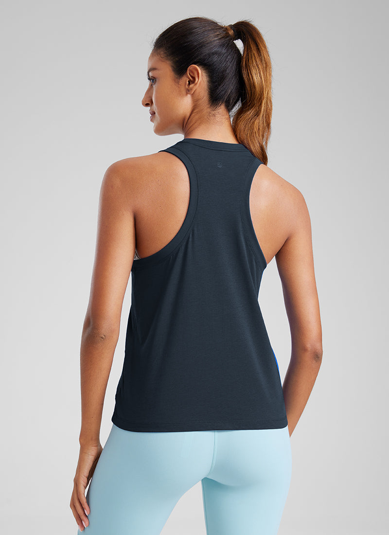 CRZYOGA Women's Pima Cotton High Neck Workout Tank Racerback True Navy