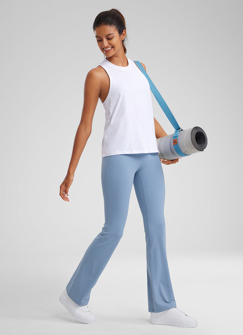 CRZYOGA Women's Pima Cotton High Neck Workout Tank Racerback White