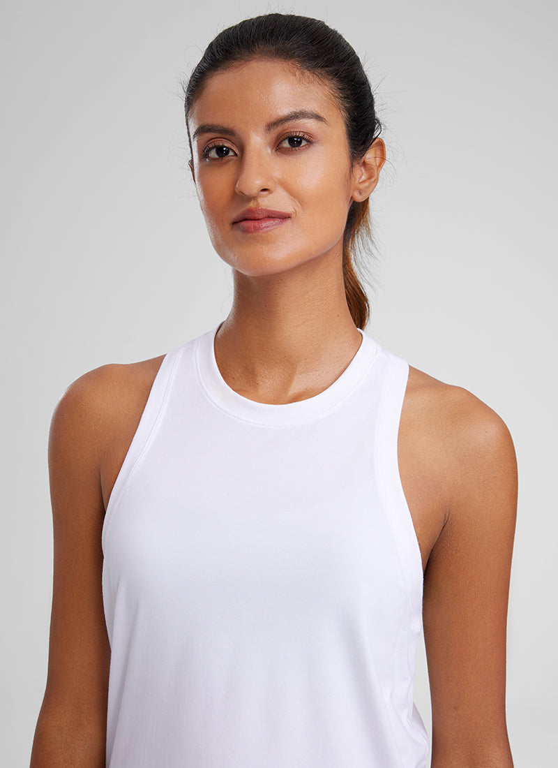 CRZYOGA Women's Pima Cotton High Neck Workout Tank Racerback White