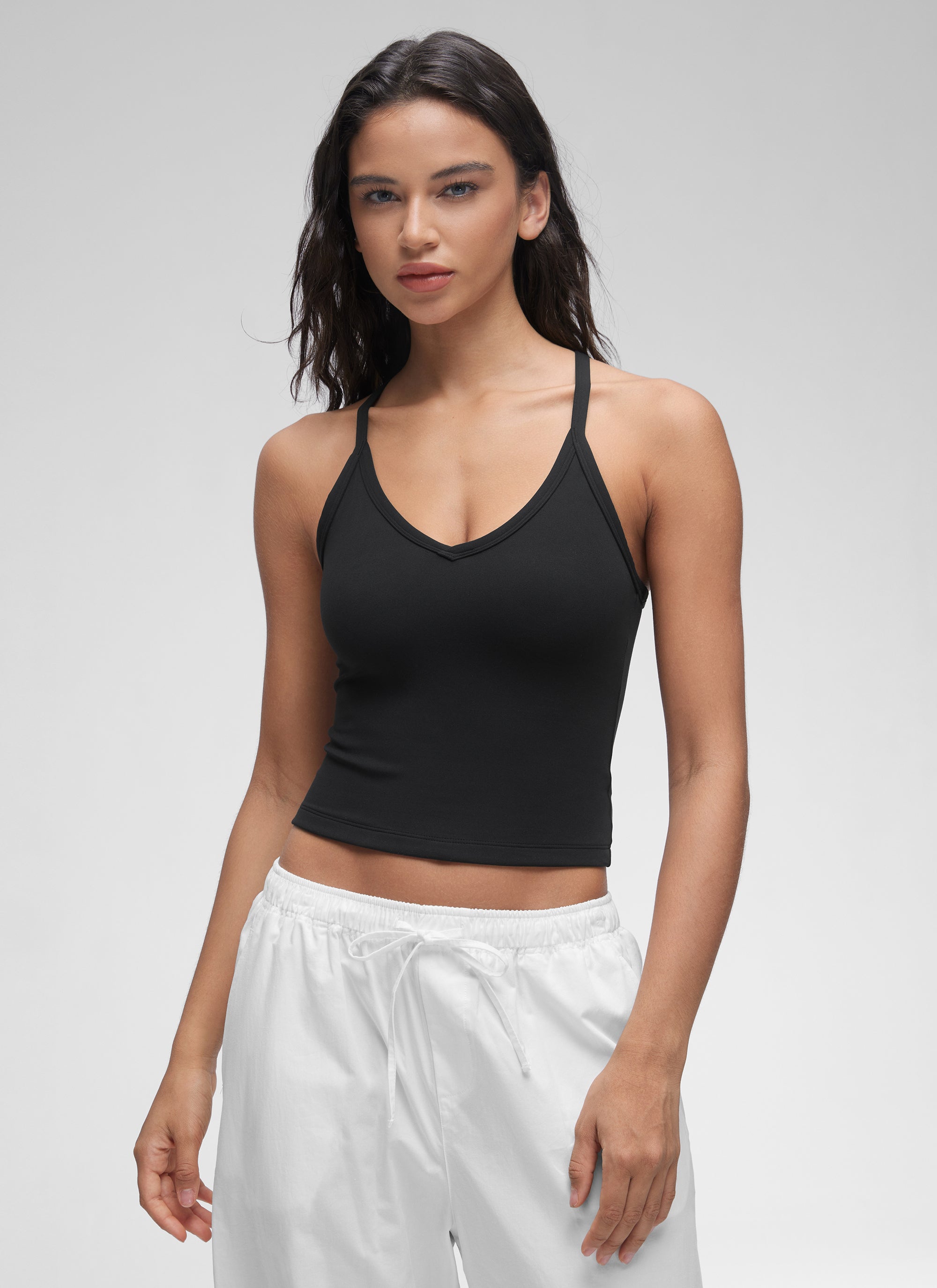 CRZ YOGA Women's Butterluxe Soft Double Lined V Neck Racerback Tanks Black @model_info:Winma