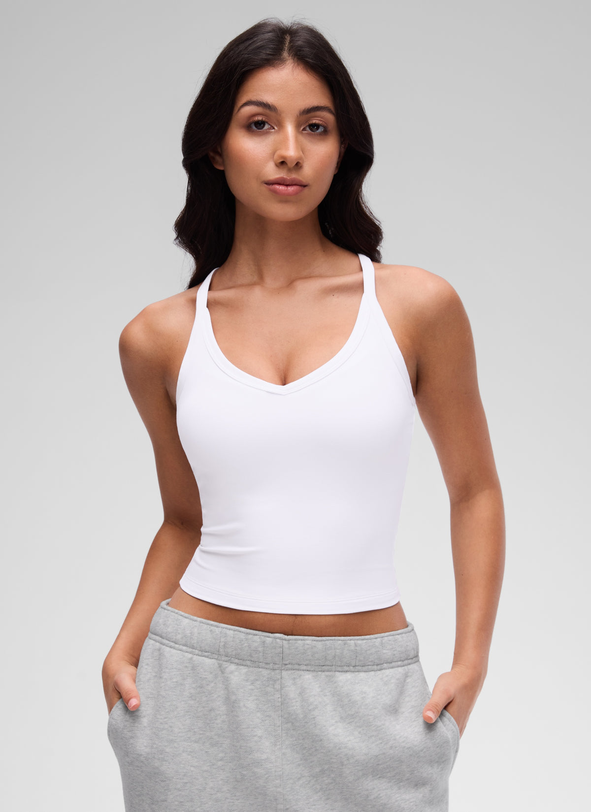 CRZ YOGA Women's Butterluxe Soft Double Lined V Neck Racerback Tanks White @model_info:Maysa