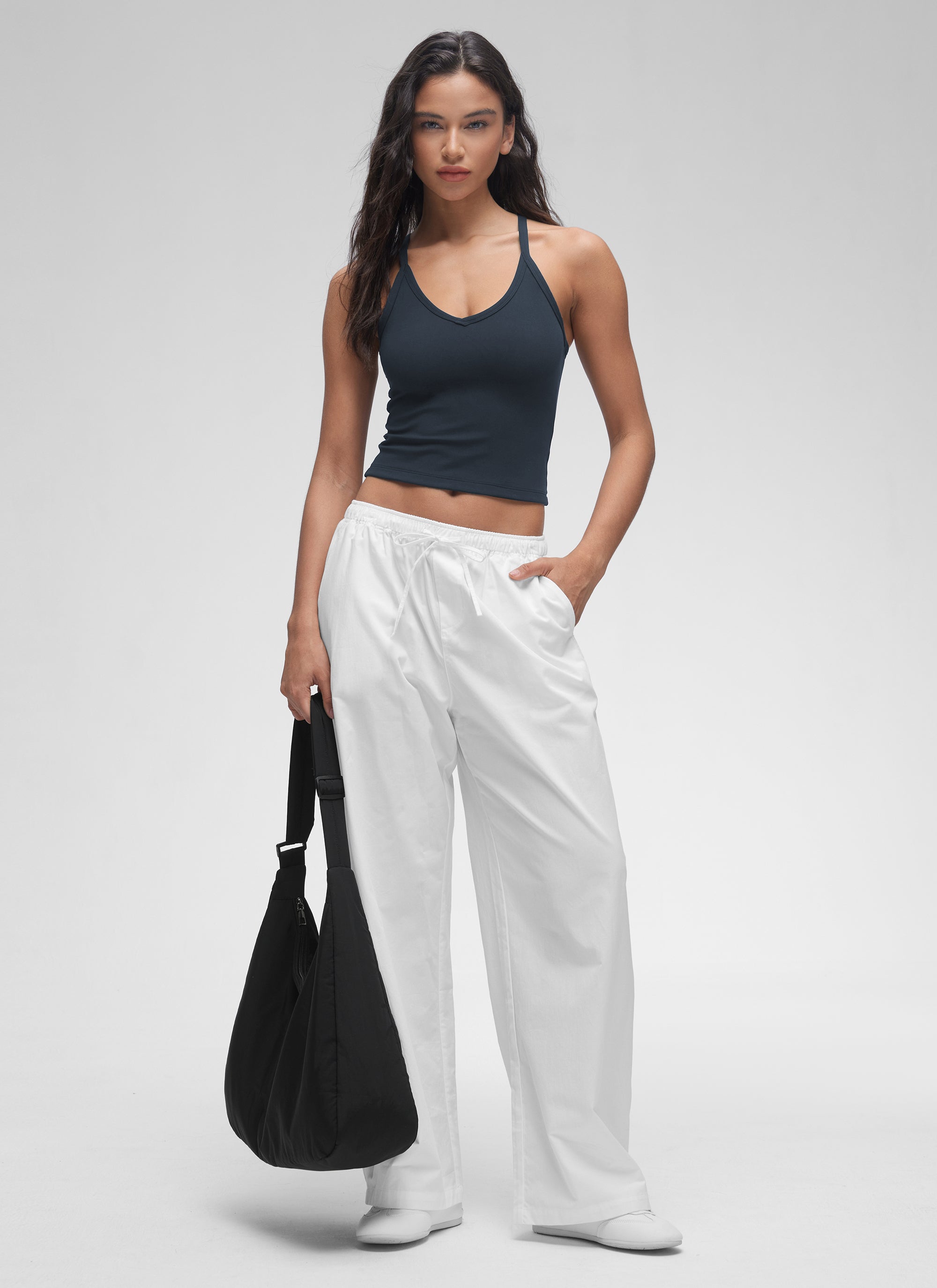 CRZ YOGA Women's Butterluxe Soft Double Lined V Neck Racerback Tanks True Navy @model_info:Winma
