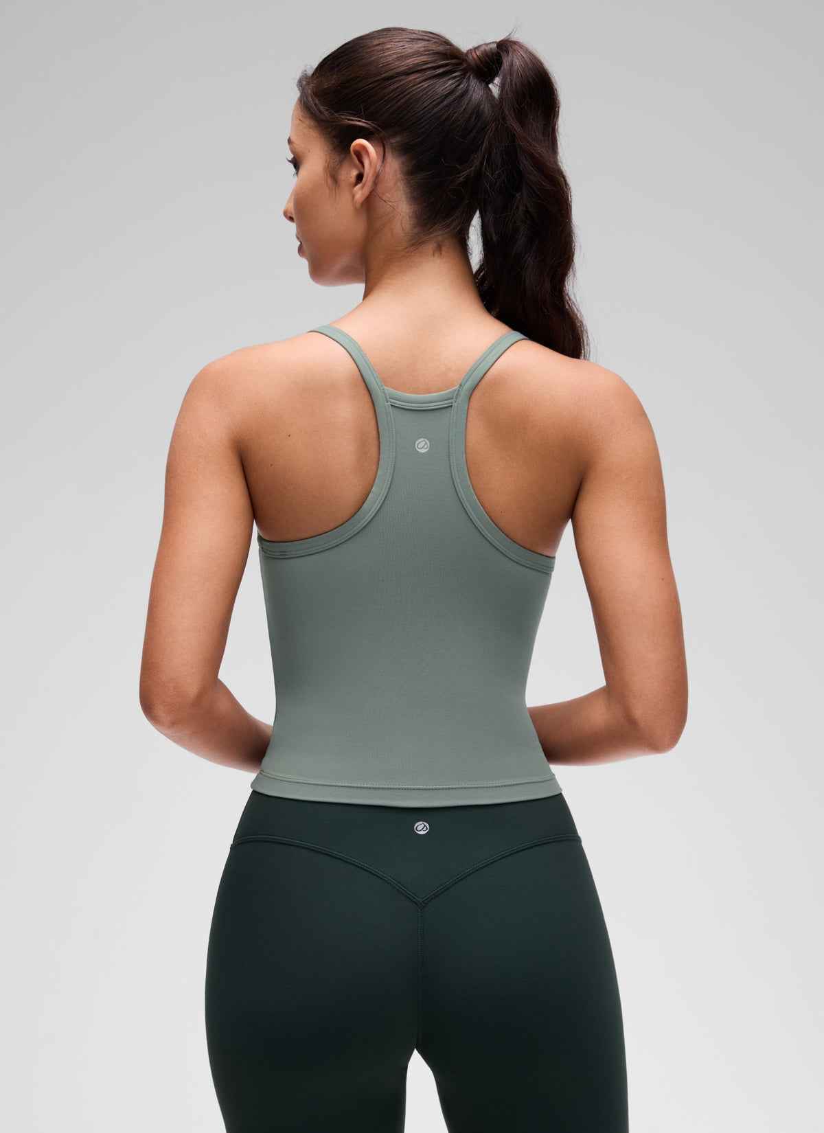 CRZ YOGA Women's Butterluxe Soft Double Lined V Neck Racerback Tanks Grey Sage @model_info:Maysa