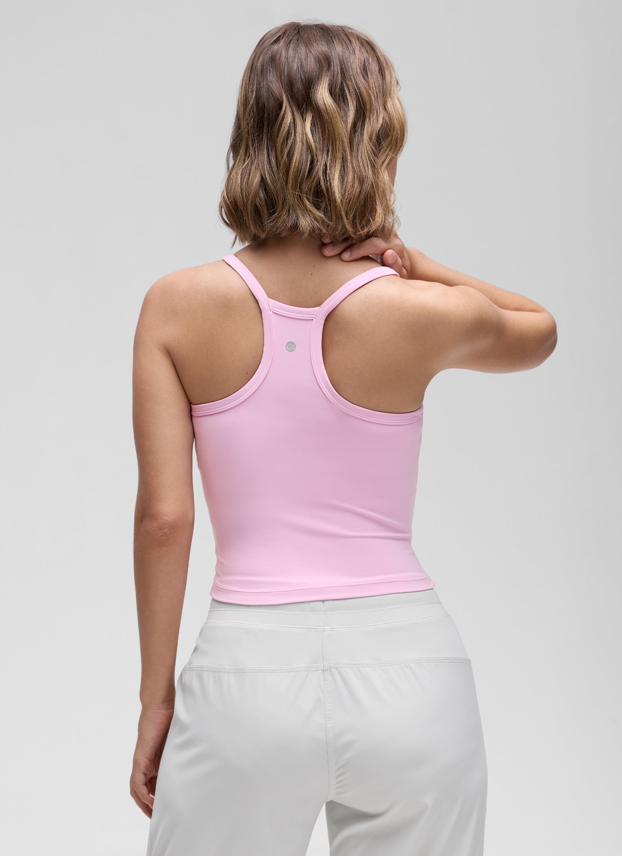 CRZ YOGA Women's Butterluxe Soft Double Lined V Neck Racerback Tanks Vita Pink @model_info:Jaynne