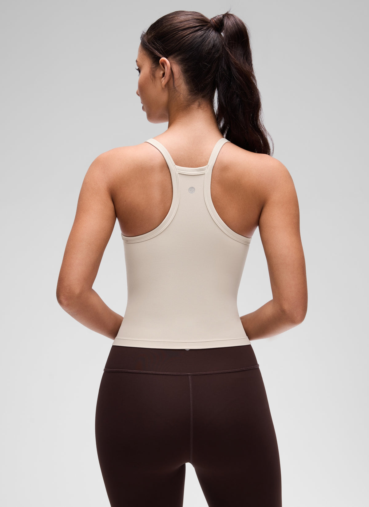 CRZ YOGA Women's Butterluxe Soft Double Lined V Neck Racerback Tanks Mojave Tan @model_info:Maysa