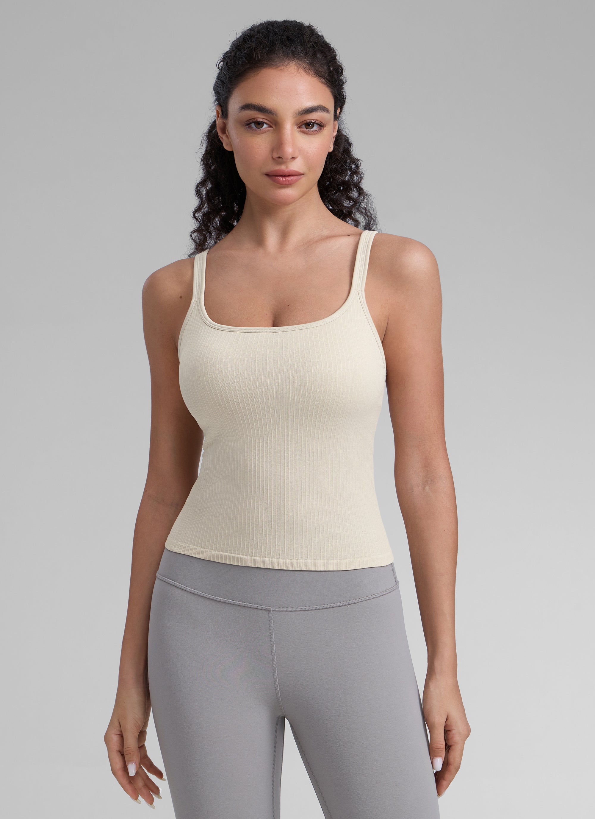 CRZ YOGA Women's Yoga Training Seamless Padded U Back Sports Bra Mojave Tan