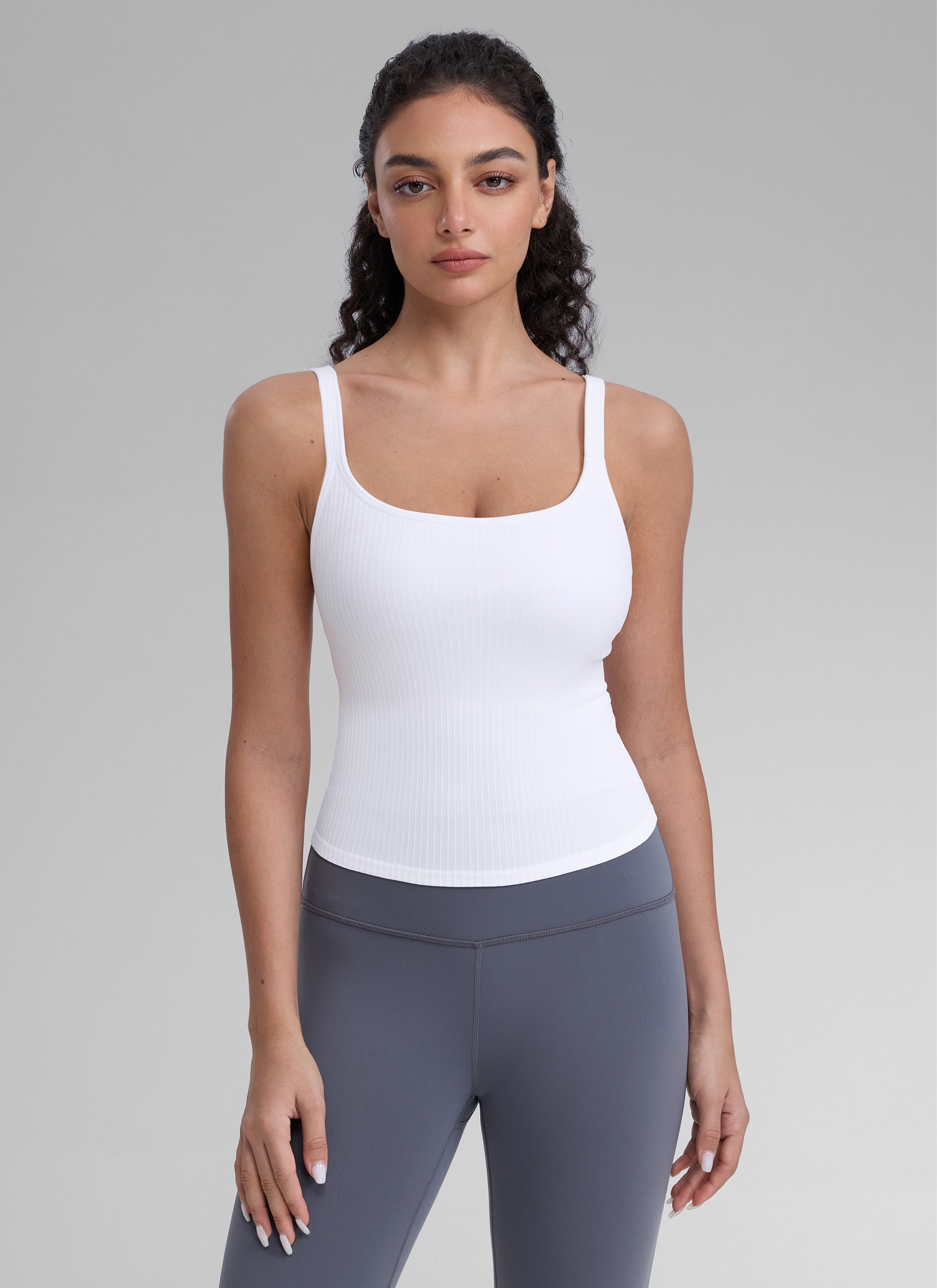 CRZ YOGA Women's Yoga Training Seamless Padded U Back Sports Bra White