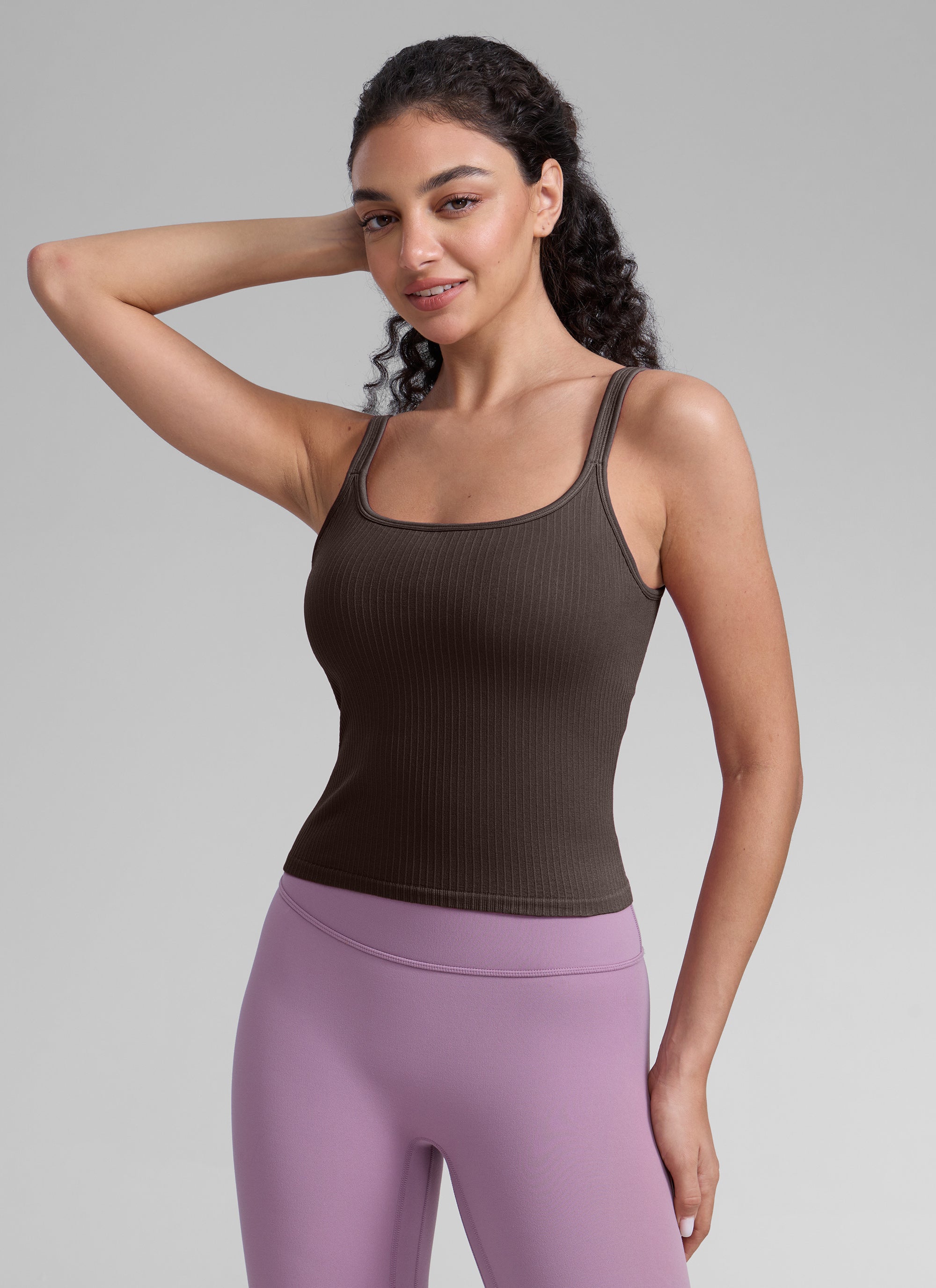 CRZ YOGA Women's Yoga Training Seamless Padded U Back Sports Bra Hot Fudge Brown