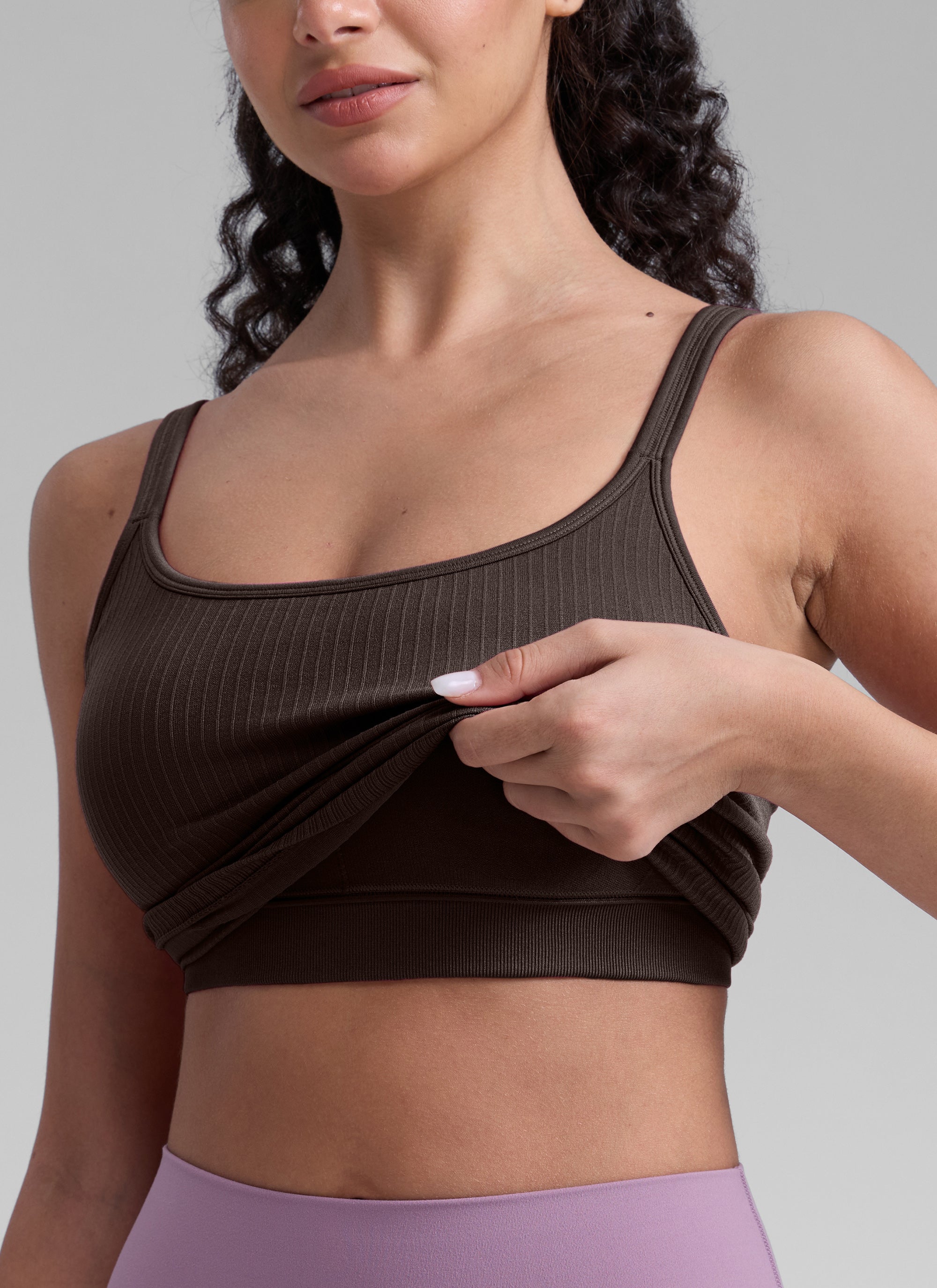 CRZ YOGA Women's Yoga Training Seamless Padded U Back Sports Bra Hot Fudge Brown