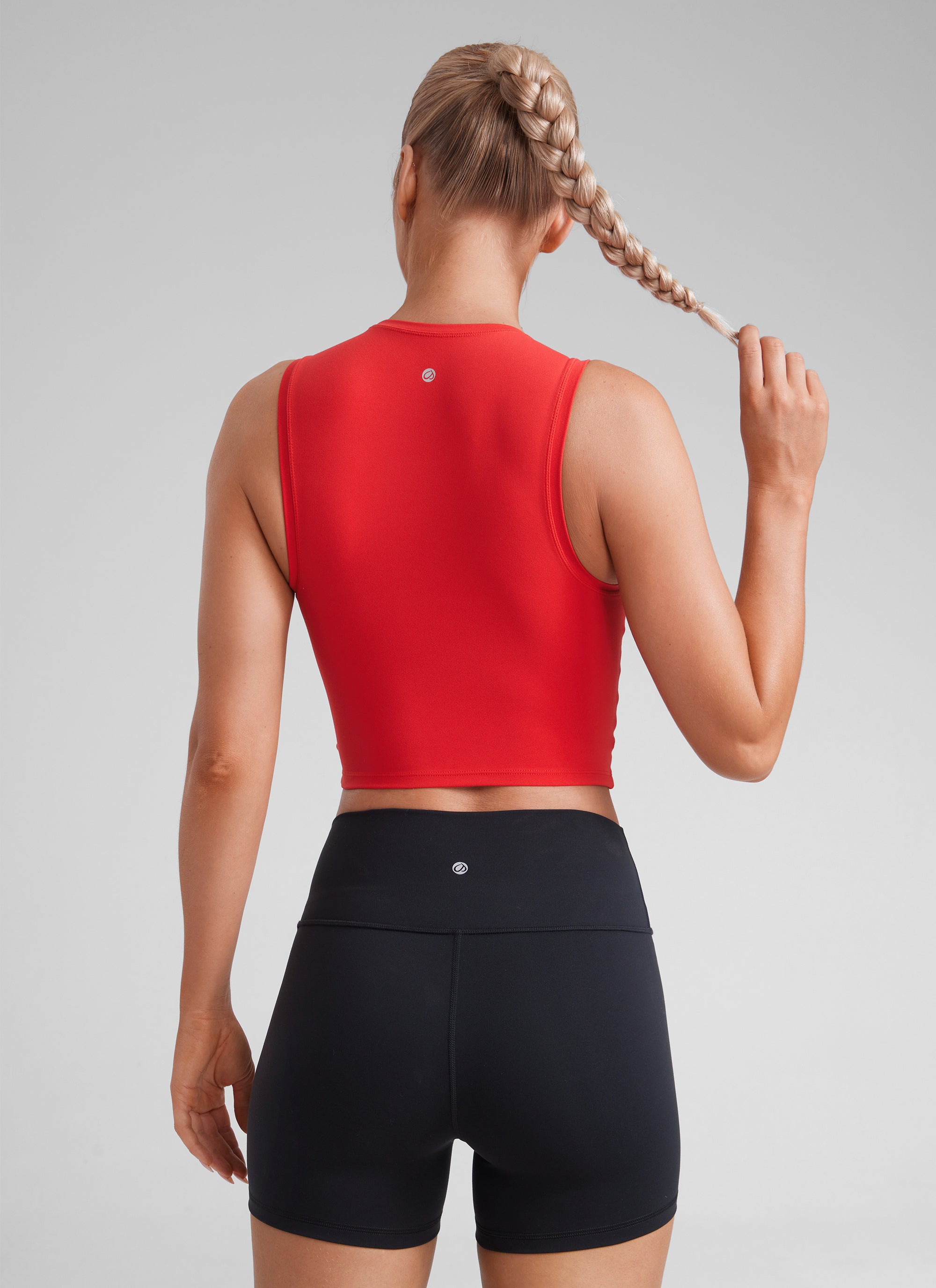 CRZ YOGA Women Crop Casual Double Lined High Neck Sleeveless Tanks Deep Red
