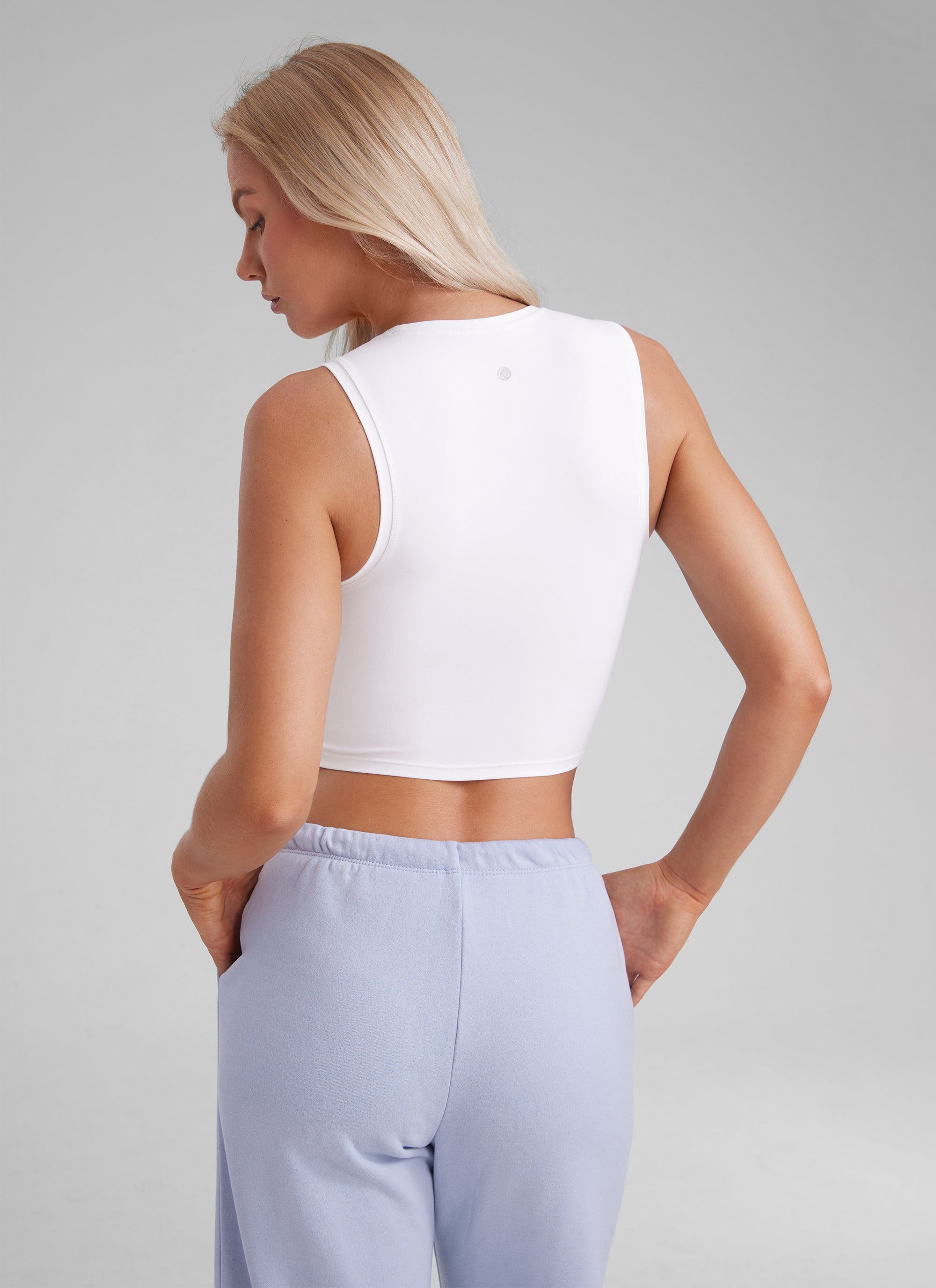 CRZ YOGA Women Crop Casual Double Lined High Neck Sleeveless Tanks White