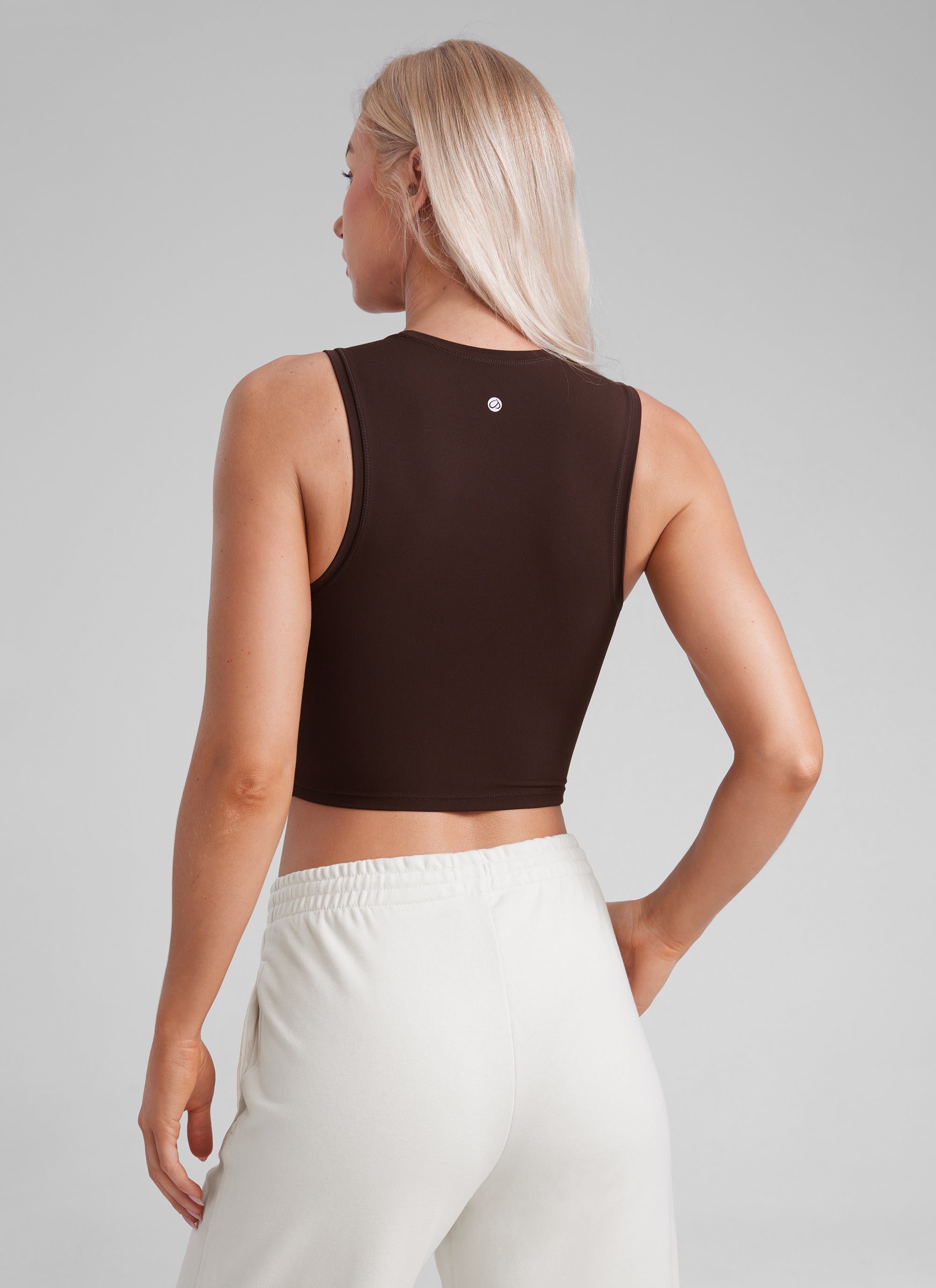 CRZ YOGA Women Crop Casual Double Lined High Neck Sleeveless Tanks Hot Fudge Brown
