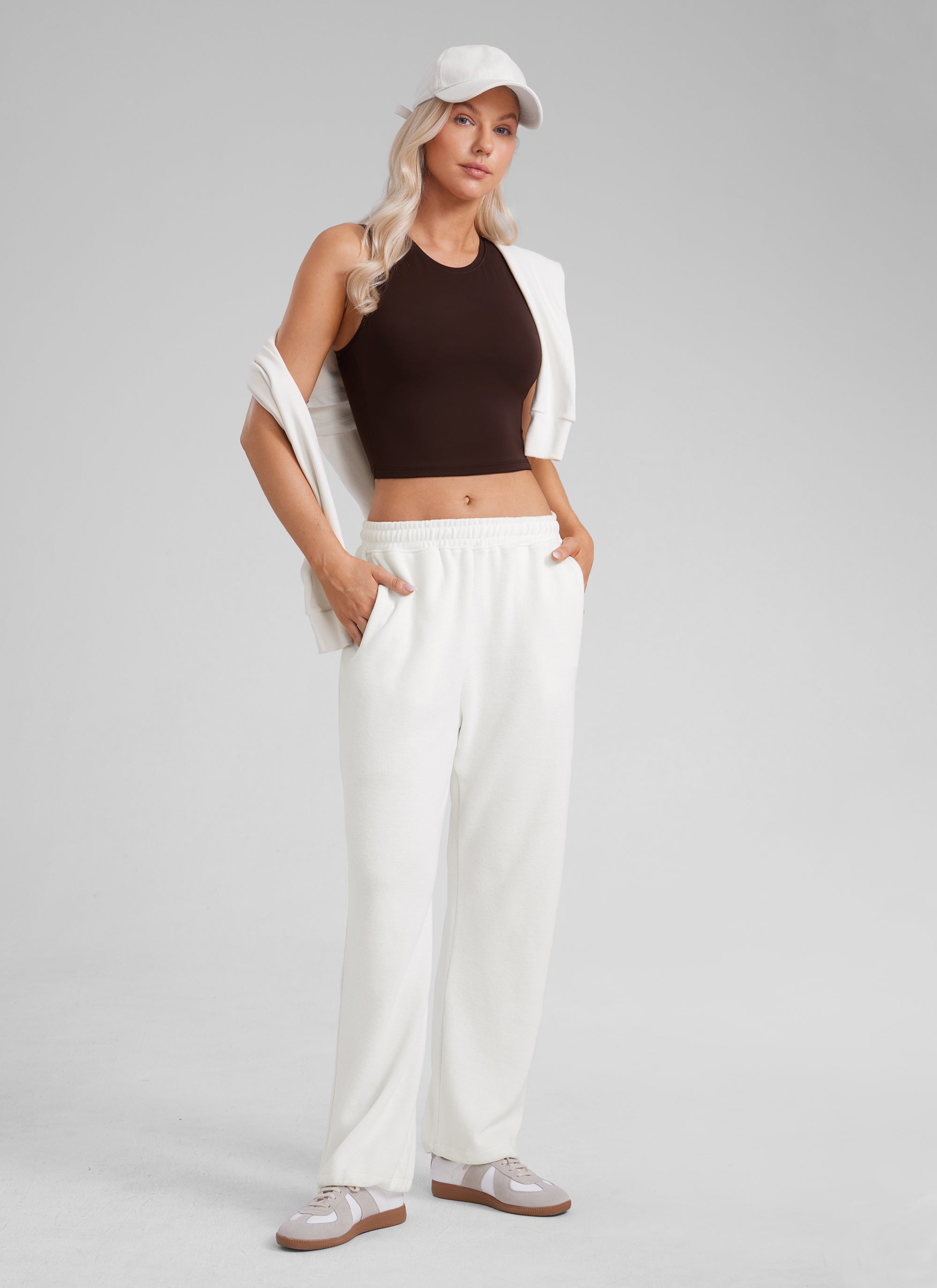 CRZ YOGA Women Crop Casual Double Lined High Neck Sleeveless Tanks Hot Fudge Brown