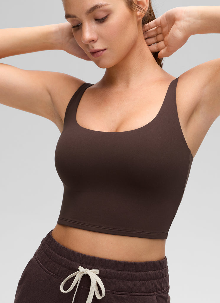 CRZ YOGA Women's Butterluxe Soft Square Neck Crop Double Lined Tank Hot Fudge Brown