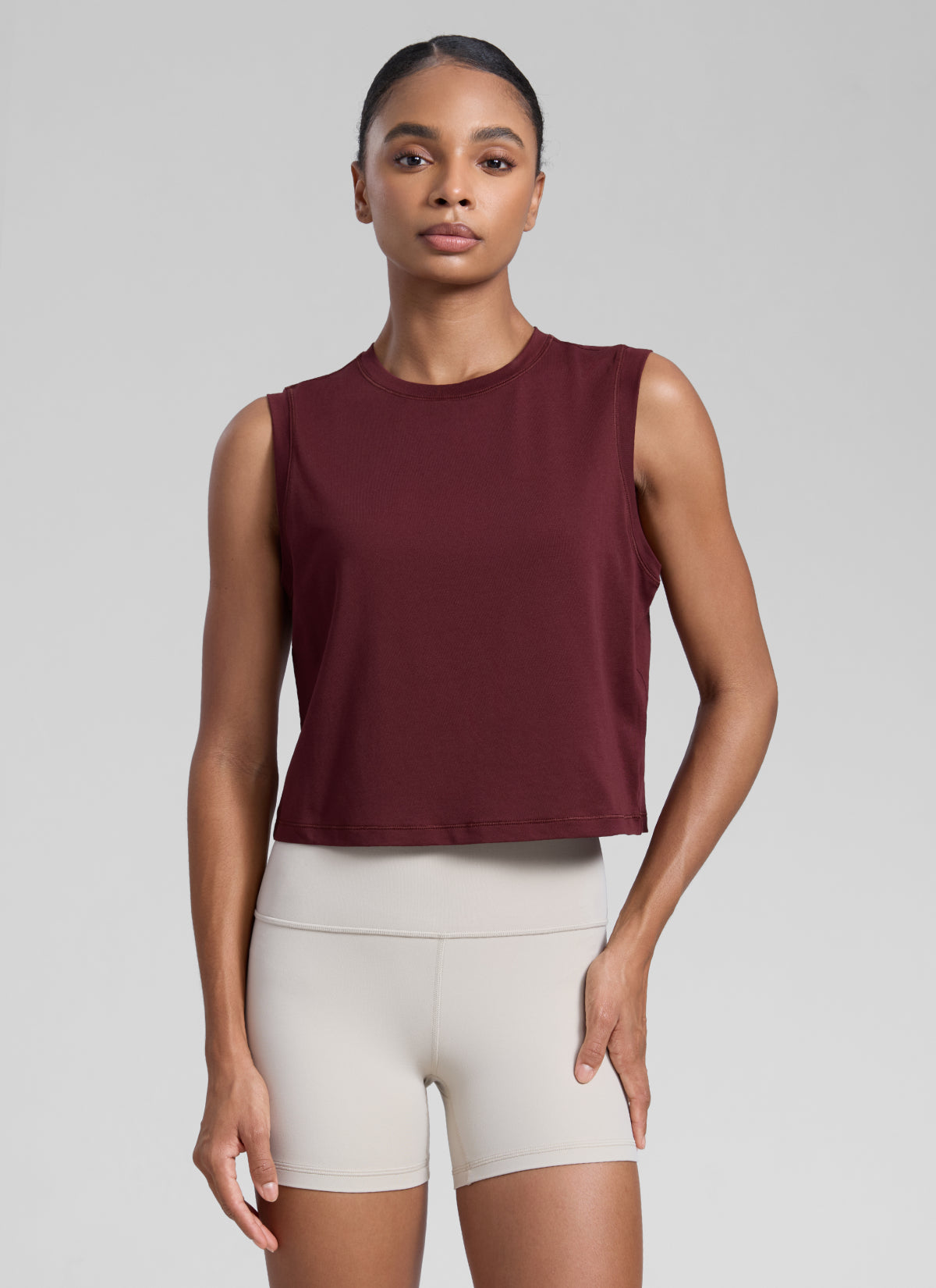 CRZ YOGA Women Workout Casual Poly Cotton-Blend Muscle Tank Quick Dry Red Merlot
