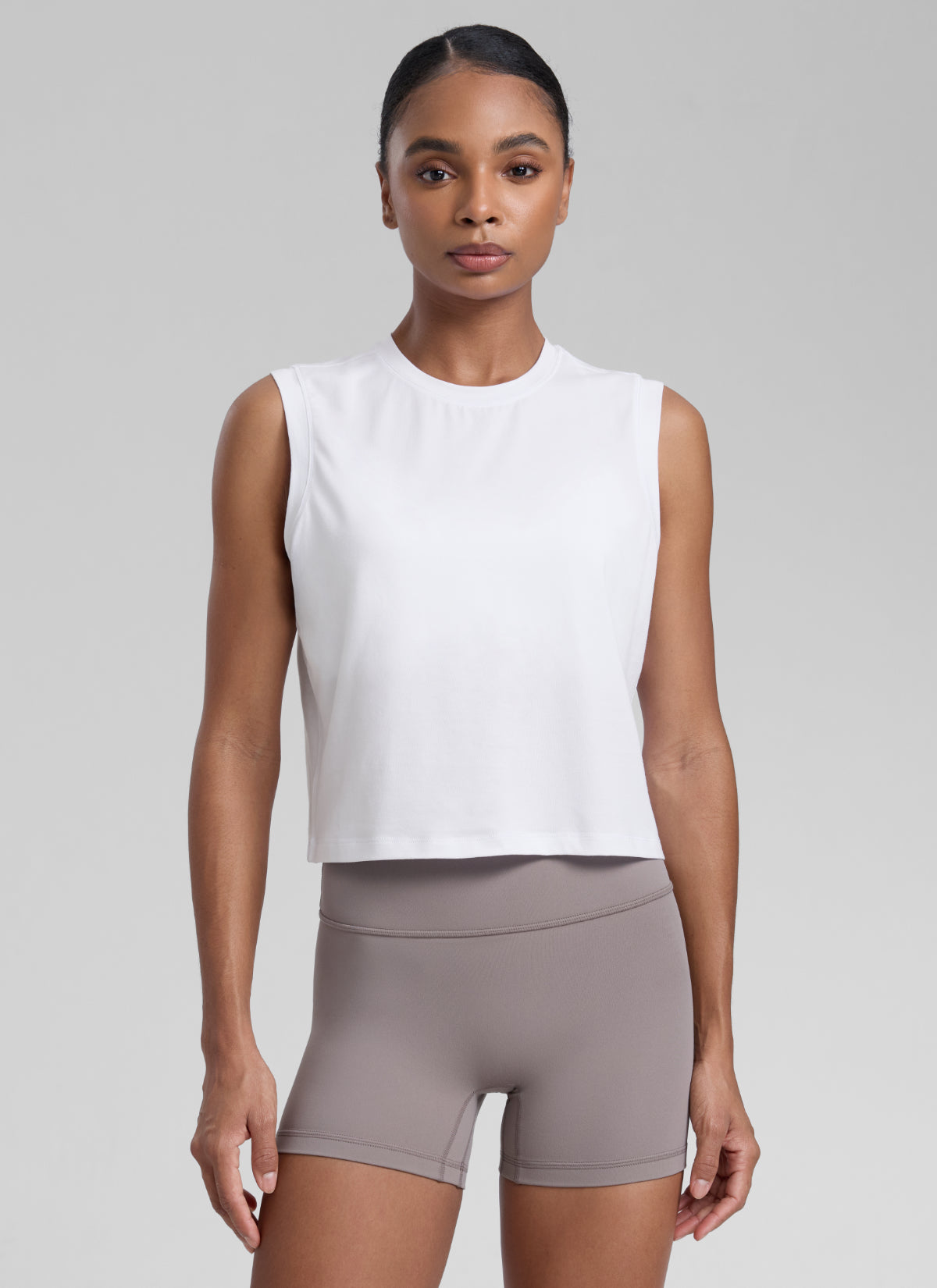 CRZ YOGA Women Workout Casual Poly Cotton-Blend Muscle Tank Quick Dry White
