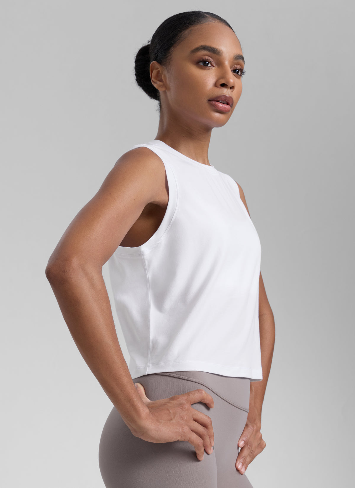 CRZ YOGA Women Workout Casual Poly Cotton-Blend Muscle Tank Quick Dry White