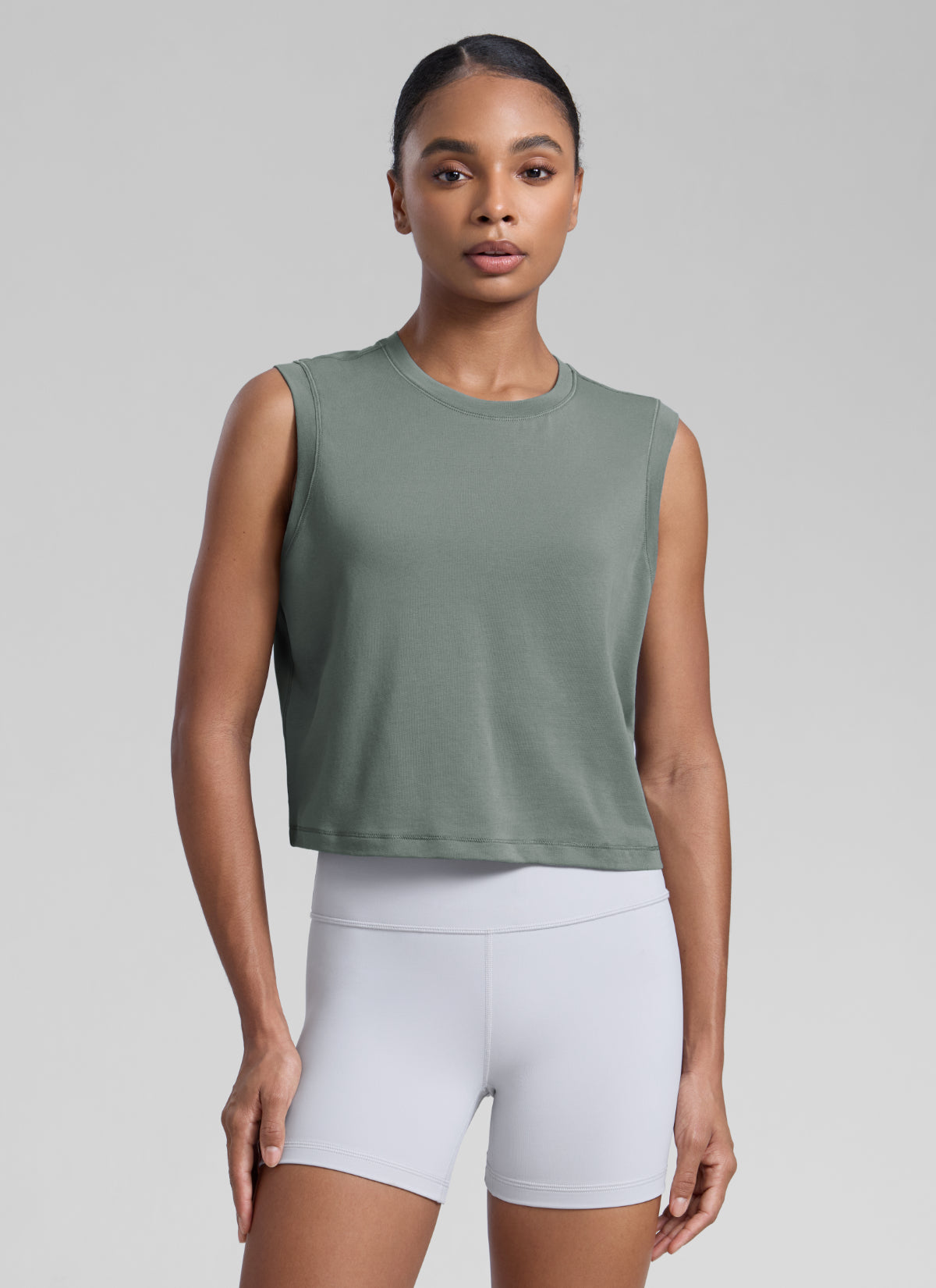 CRZ YOGA Women Workout Casual Poly Cotton-Blend Muscle Tank Quick Dry Grey Sage