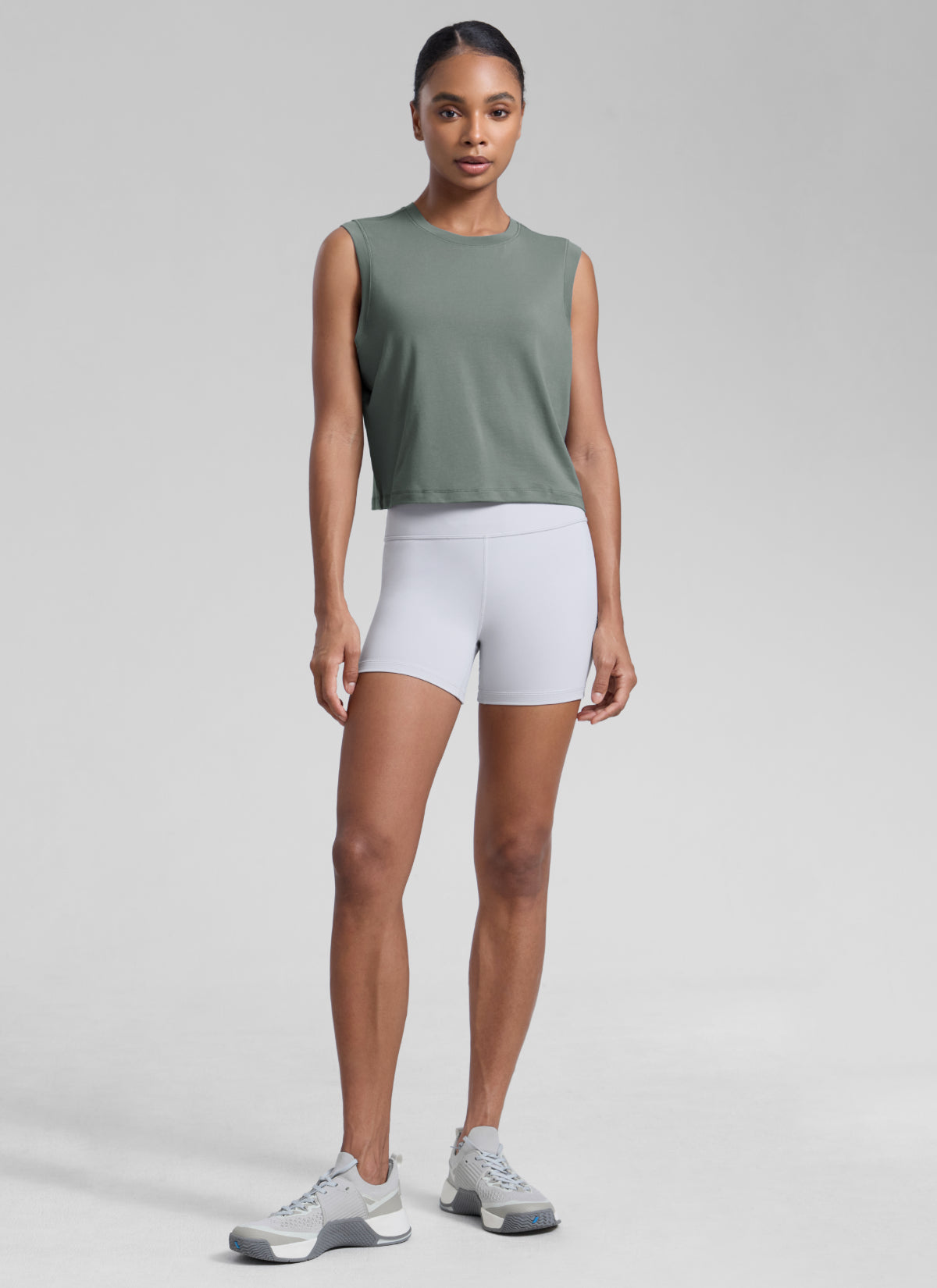CRZ YOGA Women Workout Casual Poly Cotton-Blend Muscle Tank Quick Dry Grey Sage