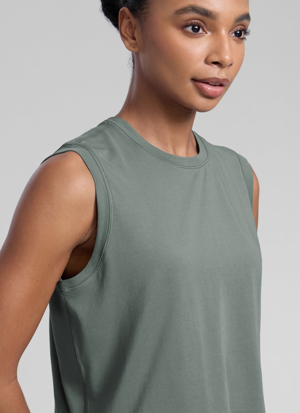 CRZ YOGA Women Workout Casual Poly Cotton-Blend Muscle Tank Quick Dry Grey Sage