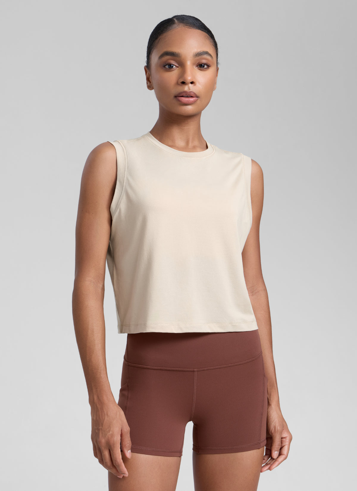 CRZ YOGA Women Workout Casual Poly Cotton-Blend Muscle Tank Quick Dry Mojave Tan