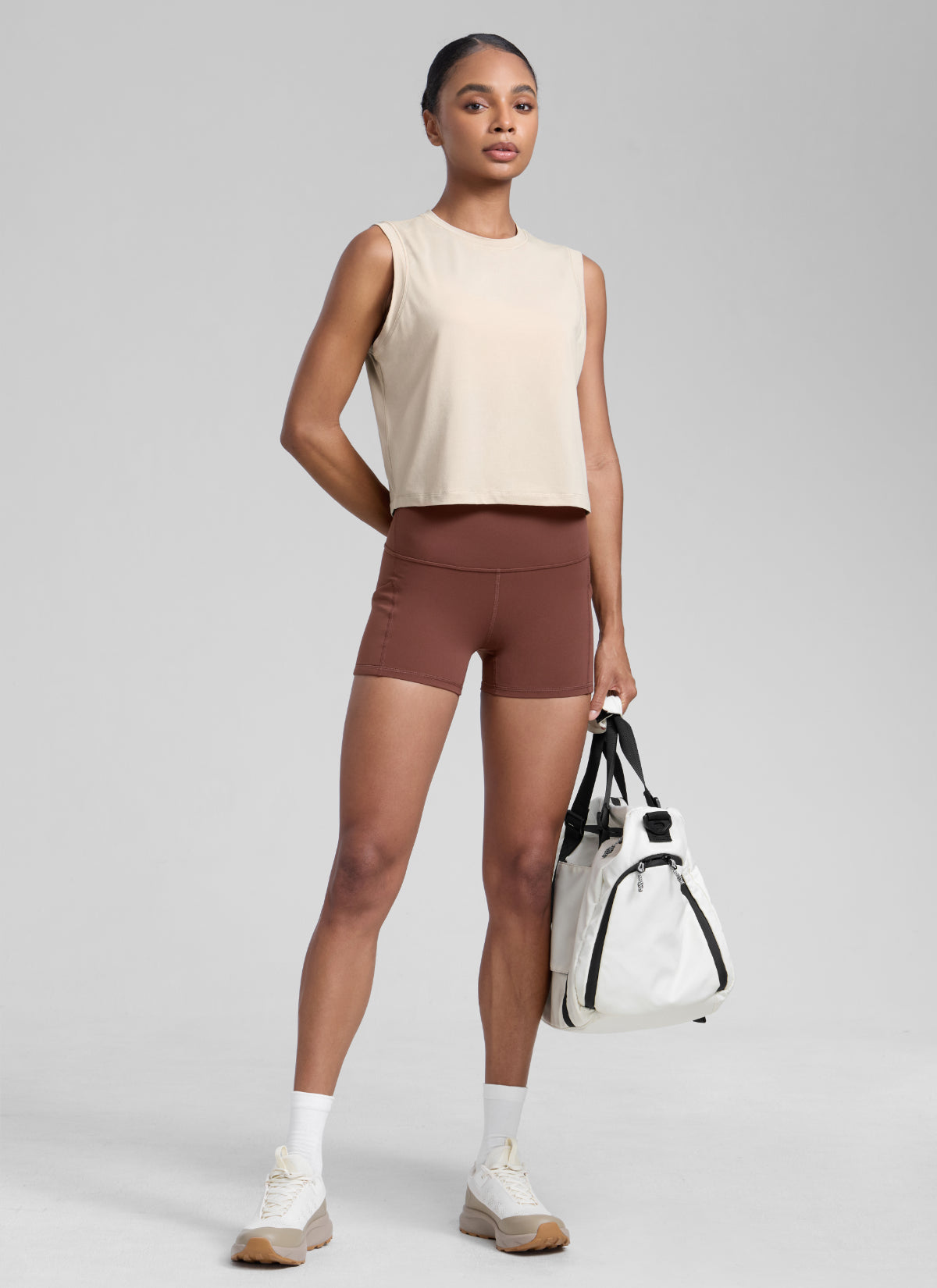 CRZ YOGA Women Workout Casual Poly Cotton-Blend Muscle Tank Quick Dry Mojave Tan