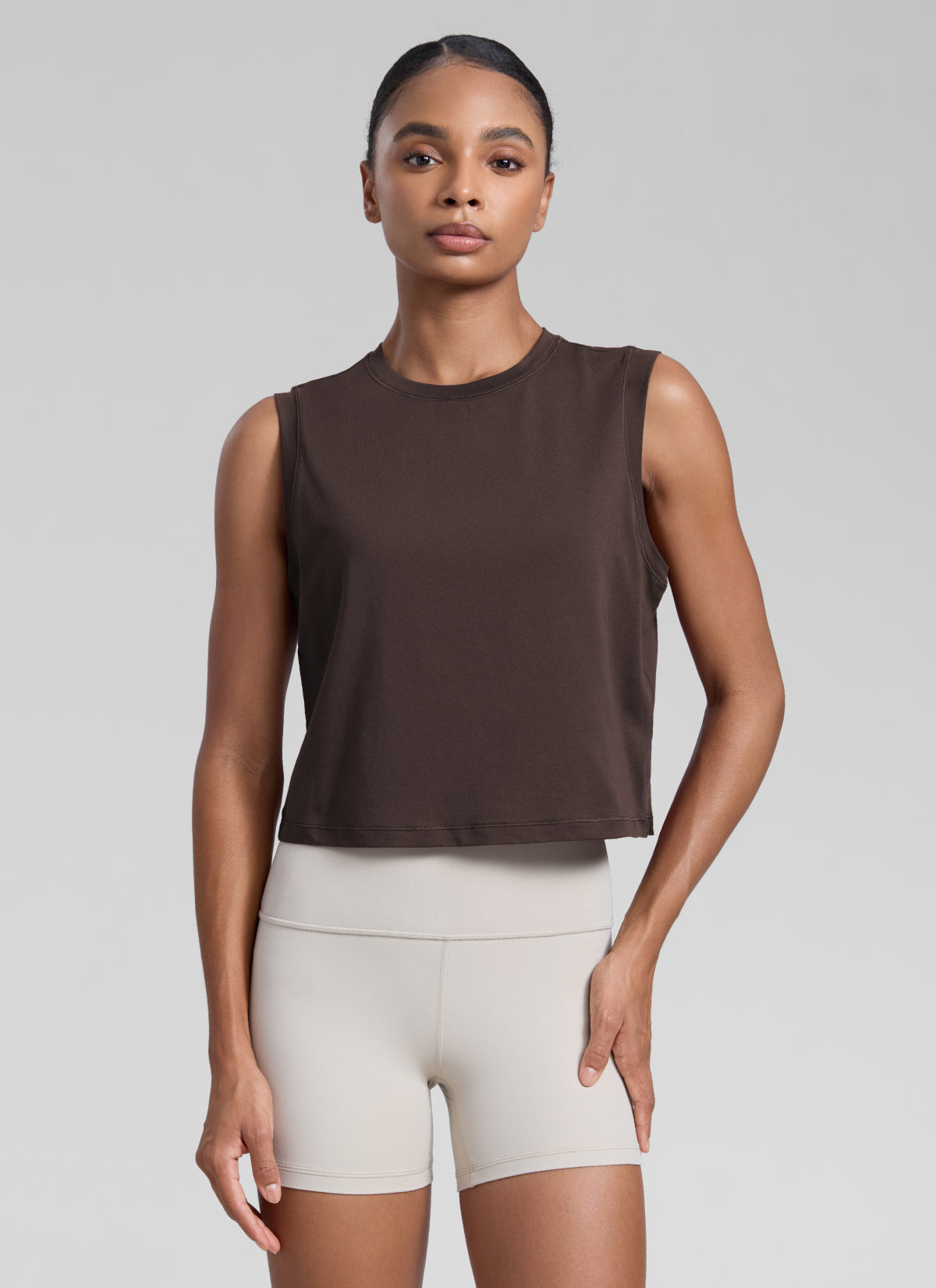 CRZ YOGA Women Workout Casual Poly Cotton-Blend Muscle Tank Quick Dry Hot Fudge Brown