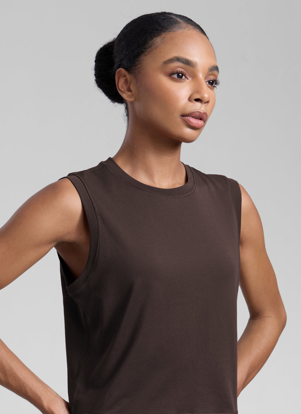 CRZ YOGA Women Workout Casual Poly Cotton-Blend Muscle Tank Quick Dry Hot Fudge Brown