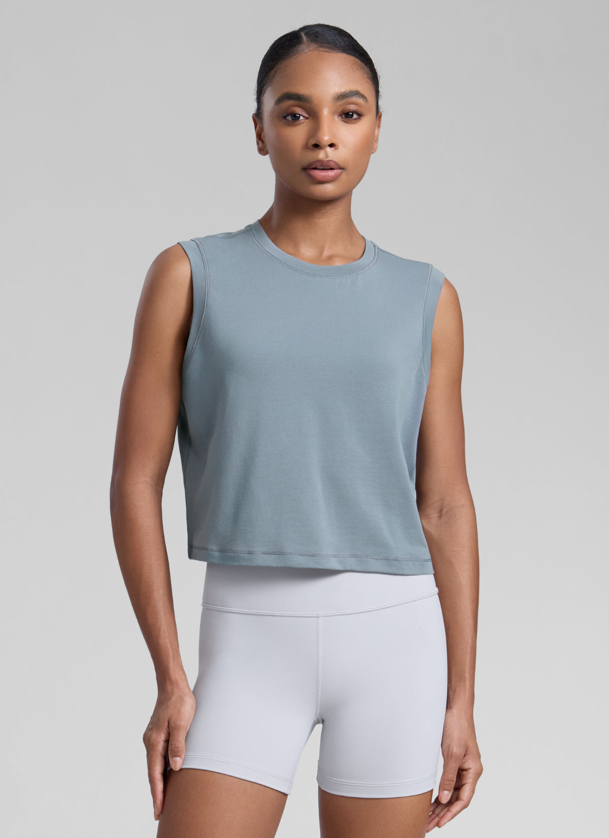 CRZ YOGA Women Workout Casual Poly Cotton-Blend Muscle Tank Quick Dry Belgian Blue